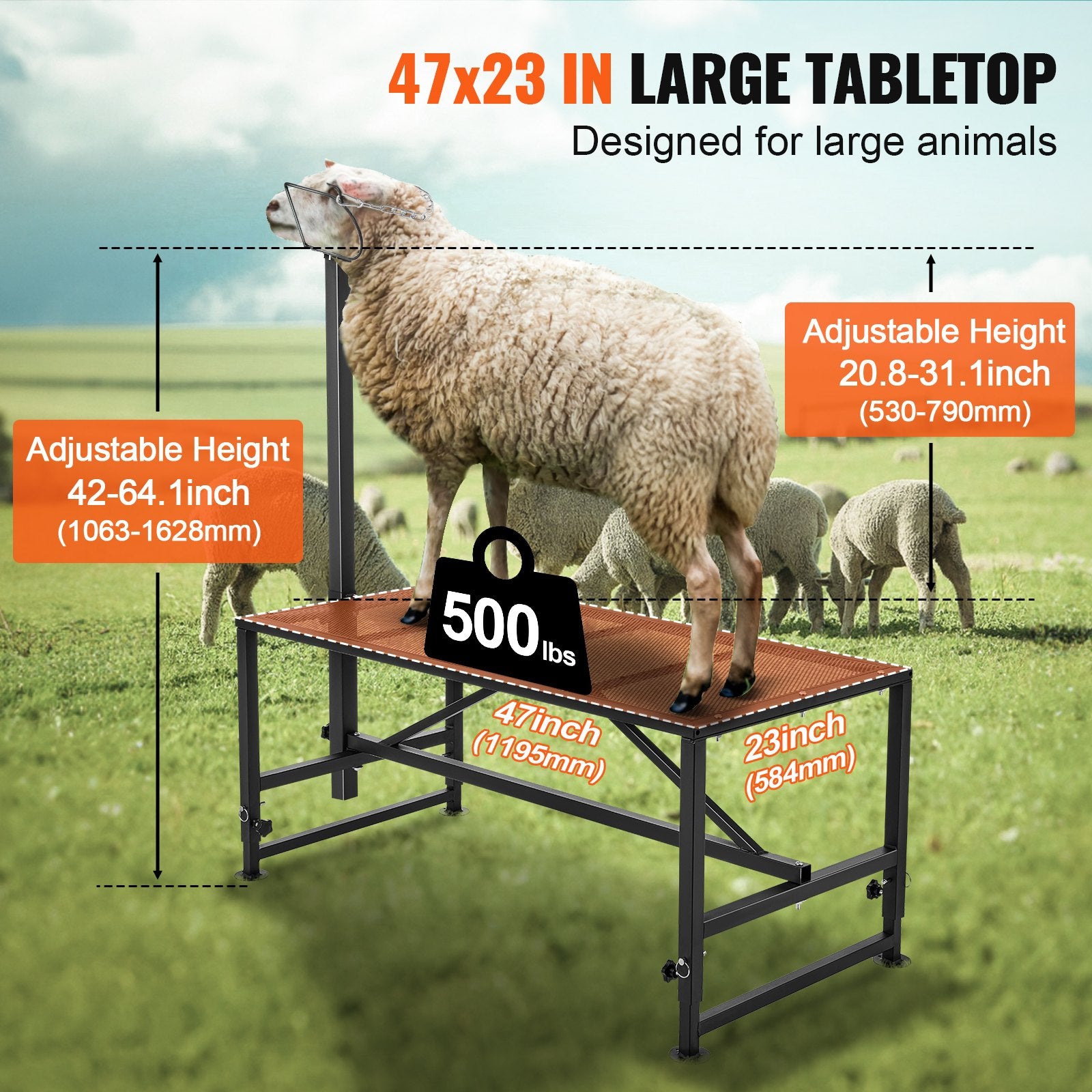 Goat & Sheep Stand 47x23 in Adjustable Livestock Milking Shearing Stand Black