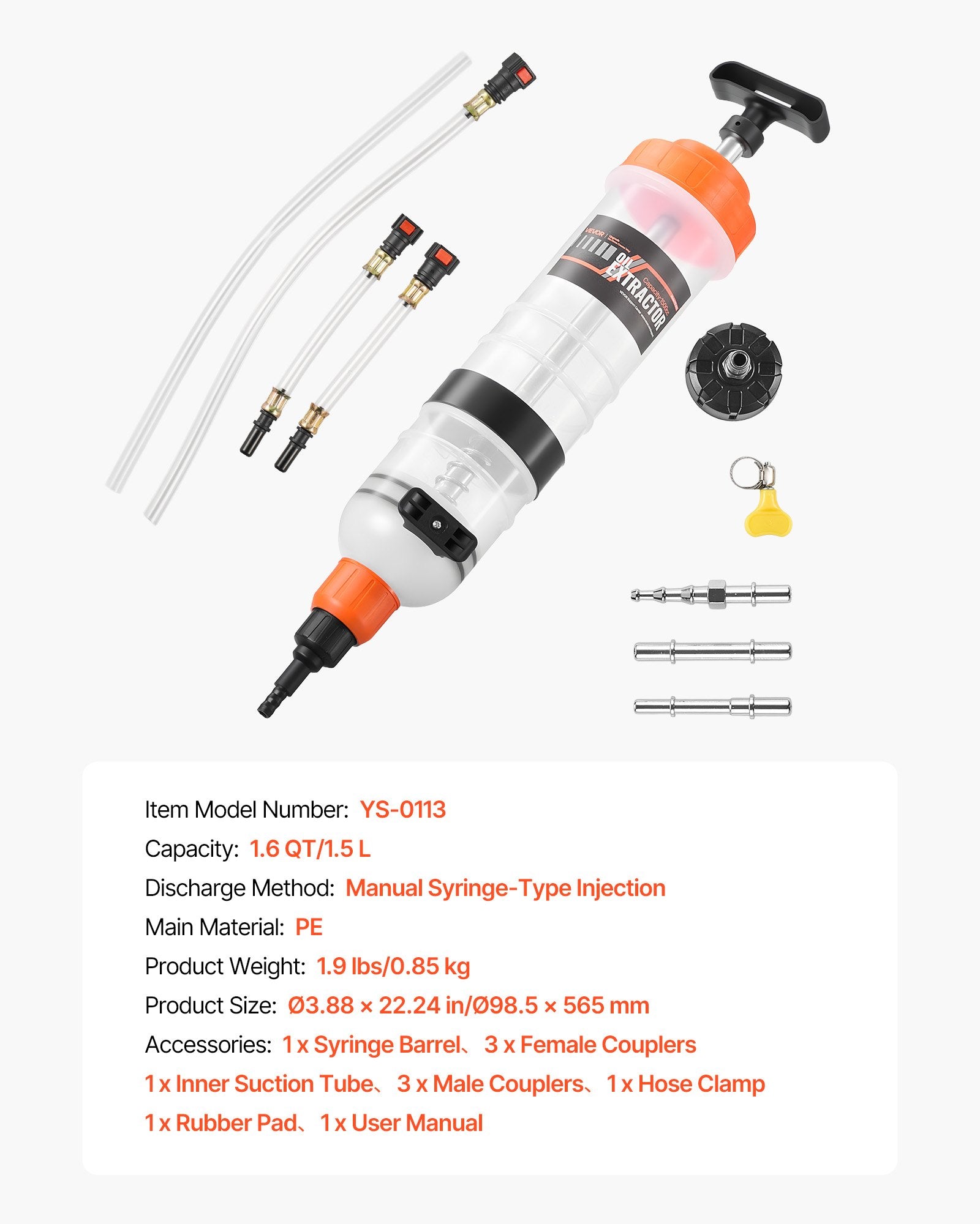 1.5L Fluid Extractor Manual Automotive Pump with Hose and Extension Tubes