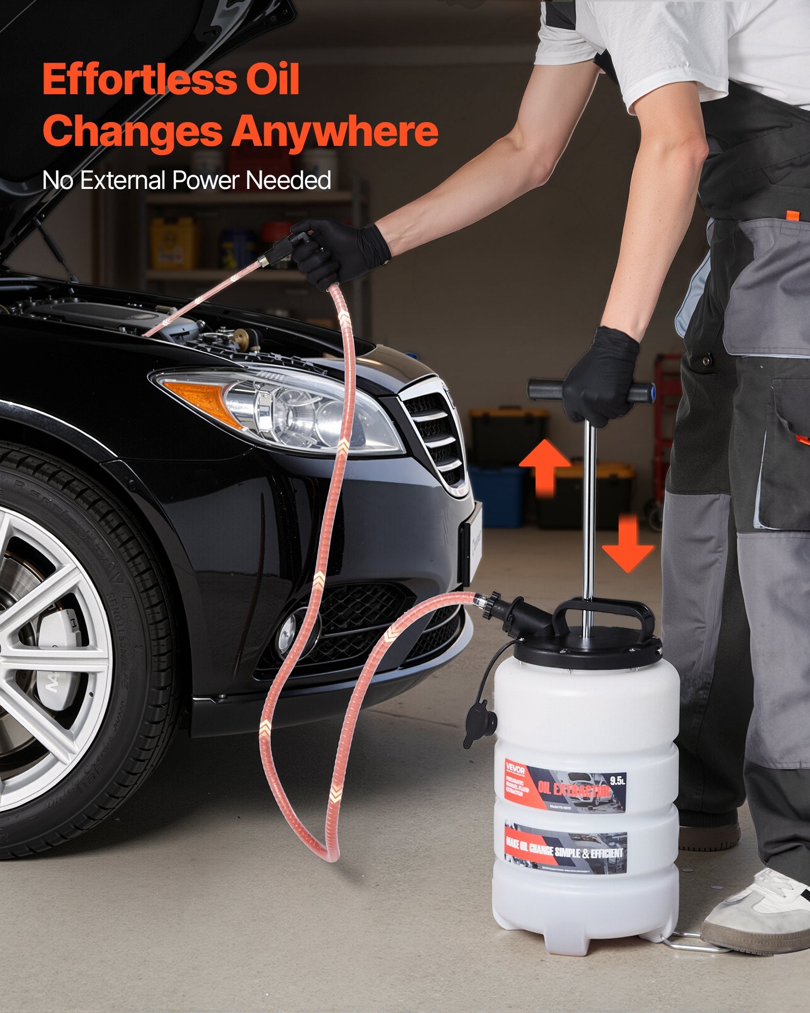 Fluid Extractor 9.5L Manual Vacuum with 150cm Hose and 3 Extension Tubes