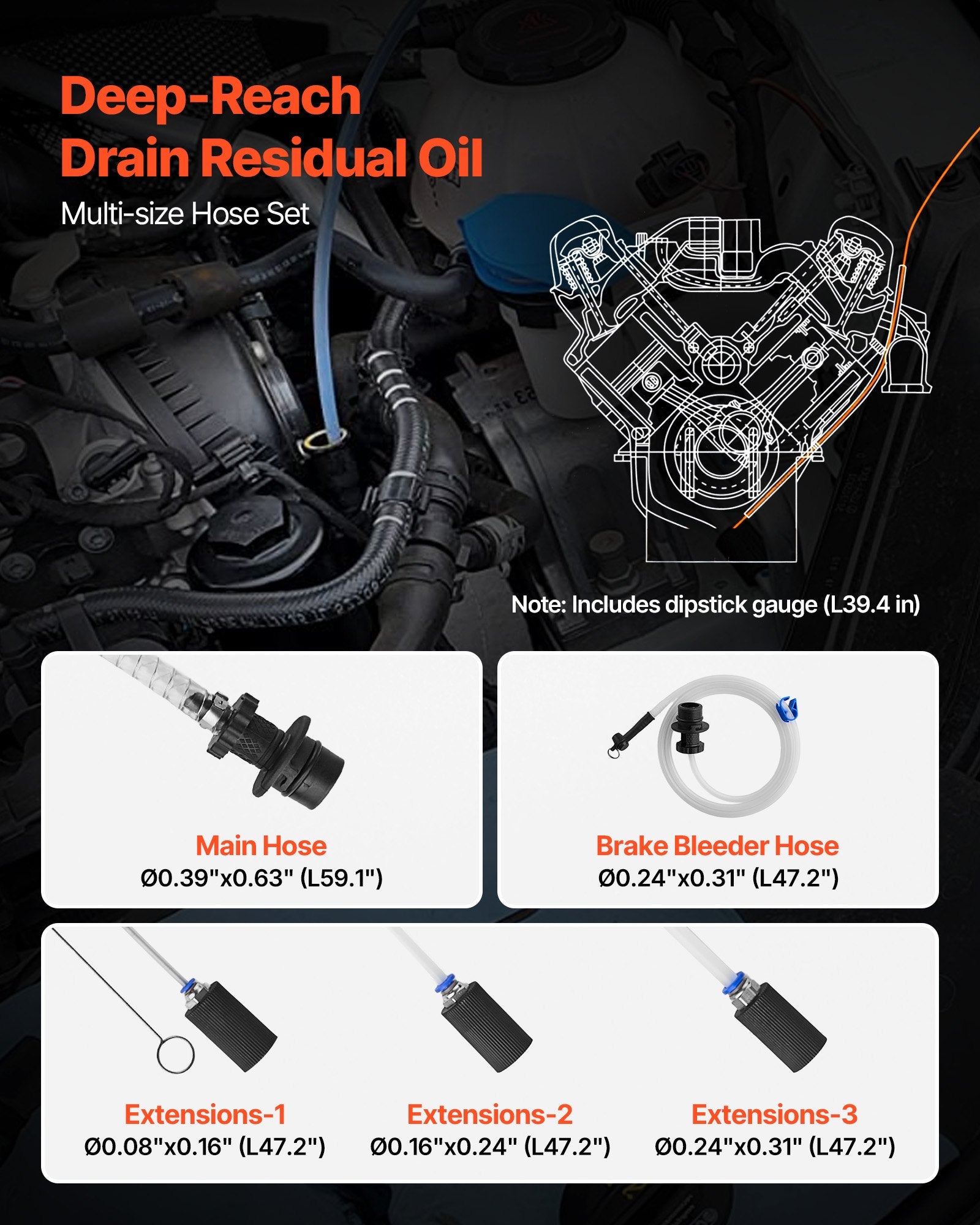 Fluid Extractor 9.5L Manual Vacuum with 150cm Hose and 3 Extension Tubes