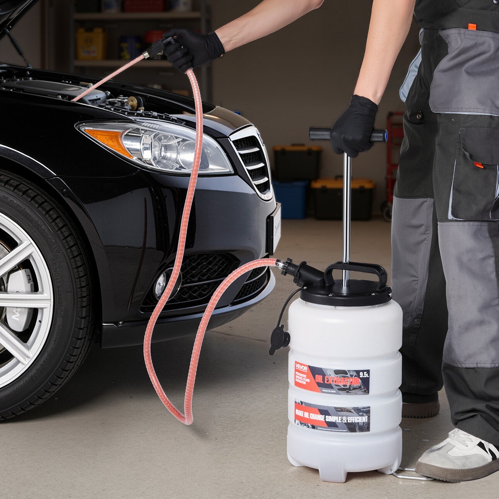 Fluid Extractor 9.5L Manual Vacuum with 150cm Hose and 3 Extension Tubes