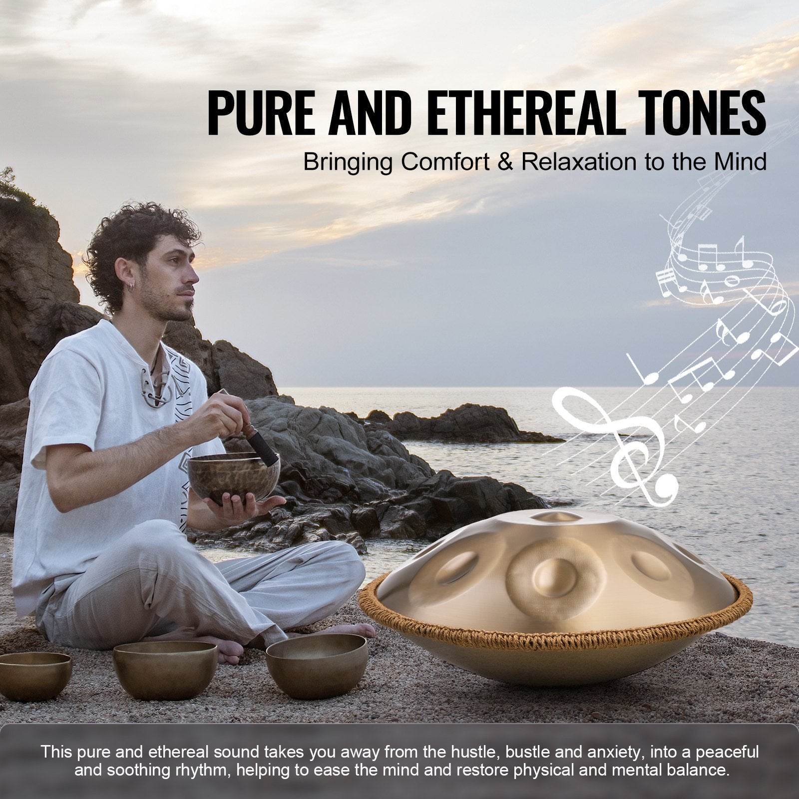 Handpan Drum, 22 in 10 Notes, D Minor Hand Drum with Mallets and Carry Bag