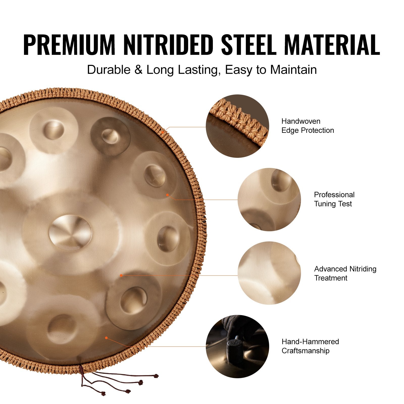 Handpan Drum, 22 in 10 Notes, D Minor Hand Drum with Mallets and Carry Bag