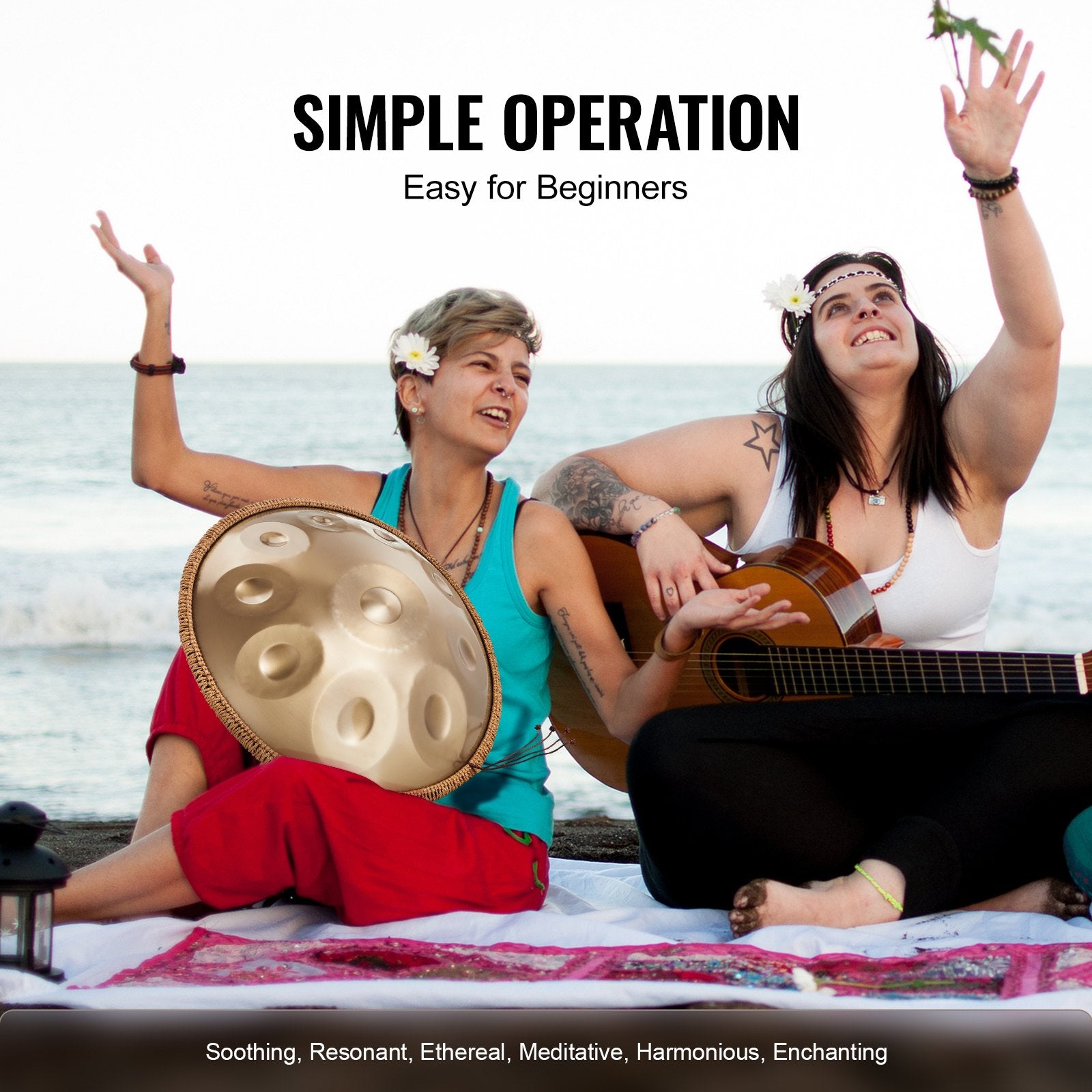 Handpan Drum, 22 in 10 Notes, D Minor Hand Drum with Mallets and Carry Bag