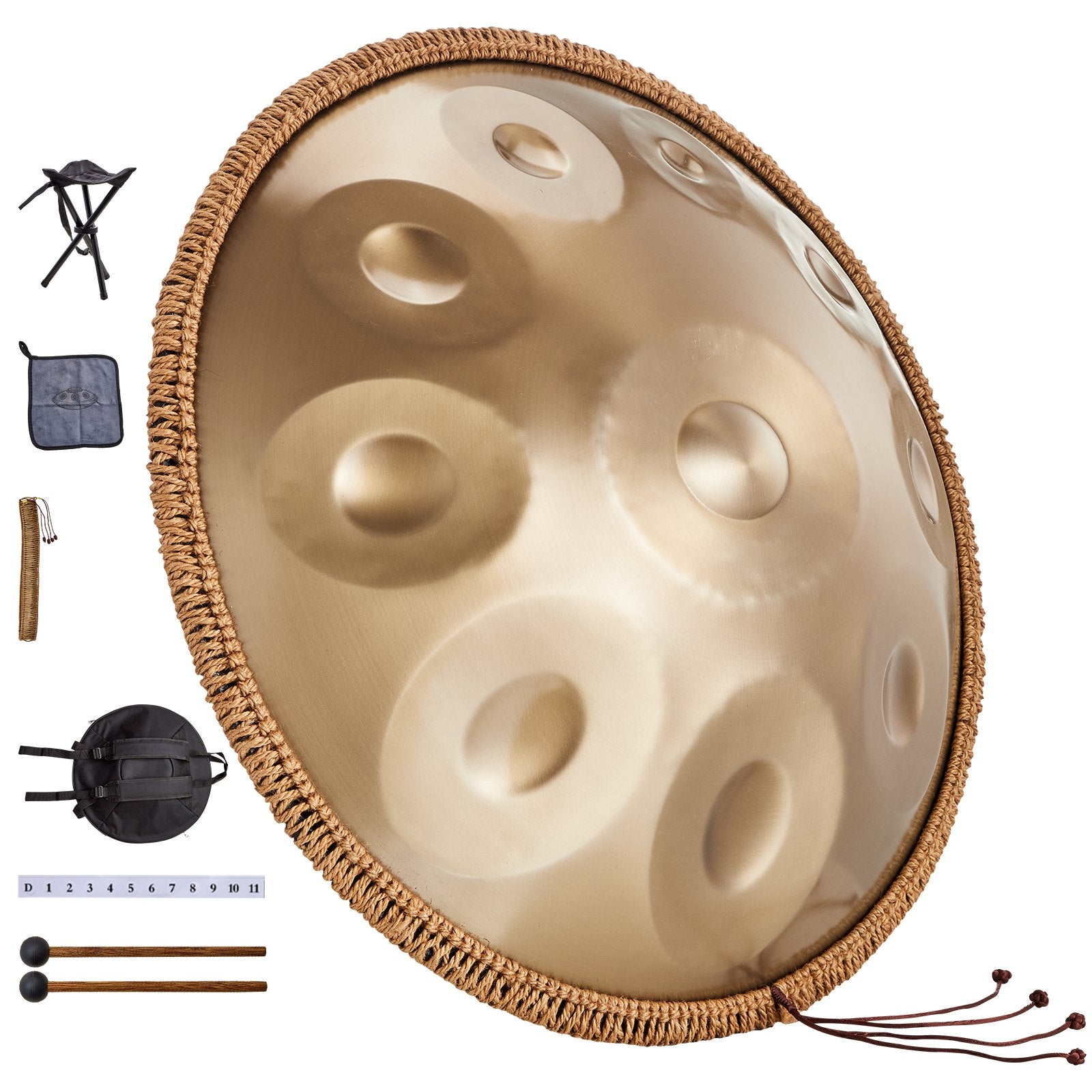 Handpan Drum, 22 in 10 Notes, D Minor Hand Drum with Mallets and Carry Bag