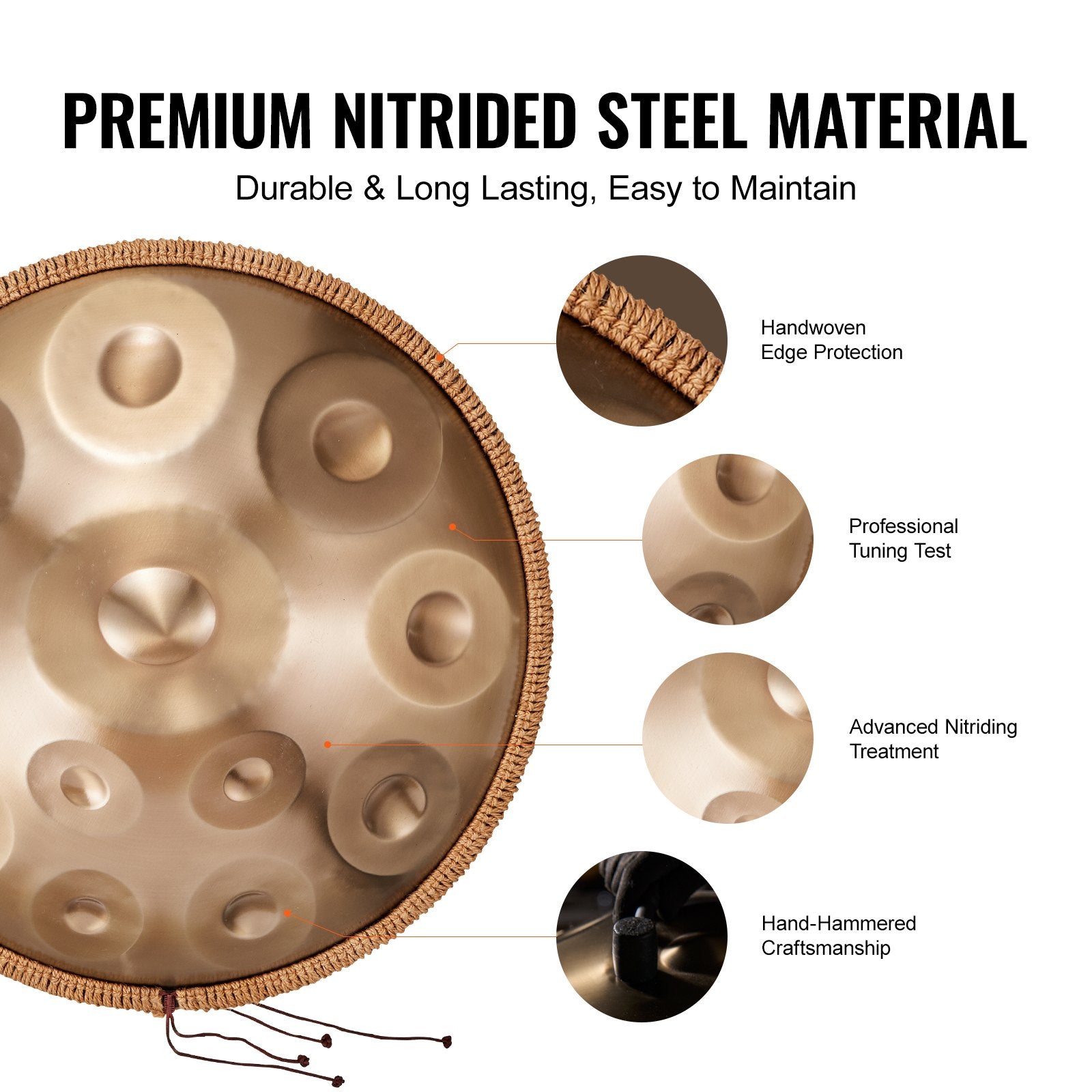 Handpan Drum 22 Inch 12-Note D Minor with Mallets Stand Carry Bag Steel Sound
