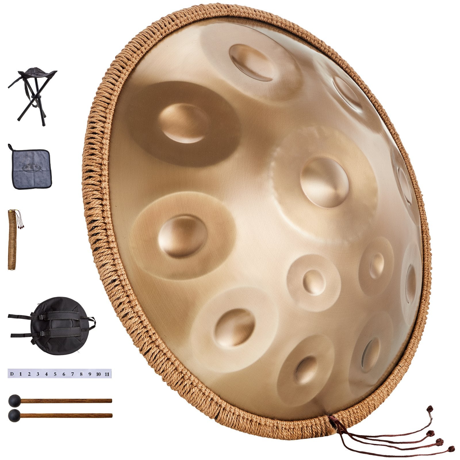 Handpan Drum 22 Inch 12-Note D Minor with Mallets Stand Carry Bag Steel Sound