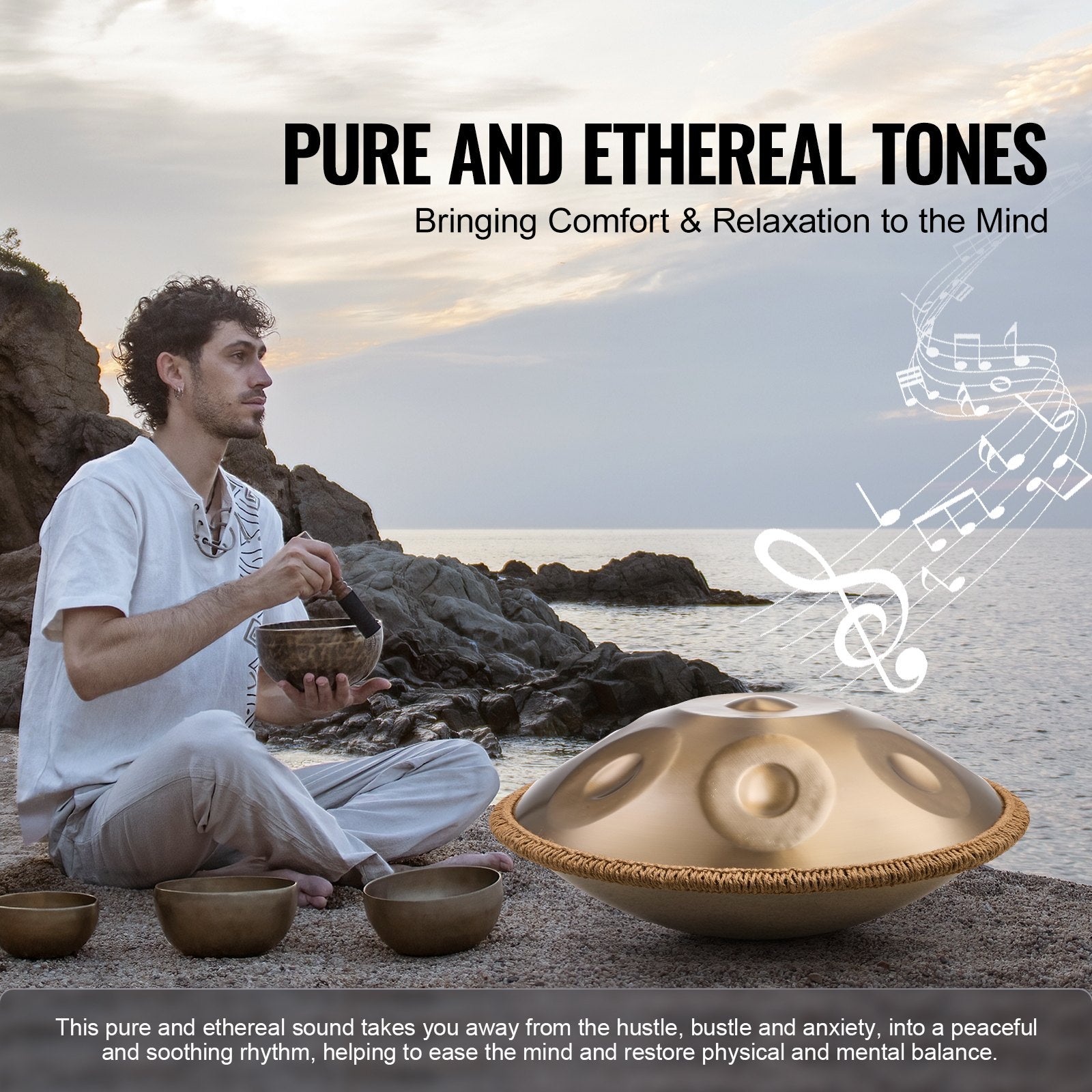 Handpan Drum, 22 in 9 Notes, D Minor Hand Drum with Mallets and Carry Bag