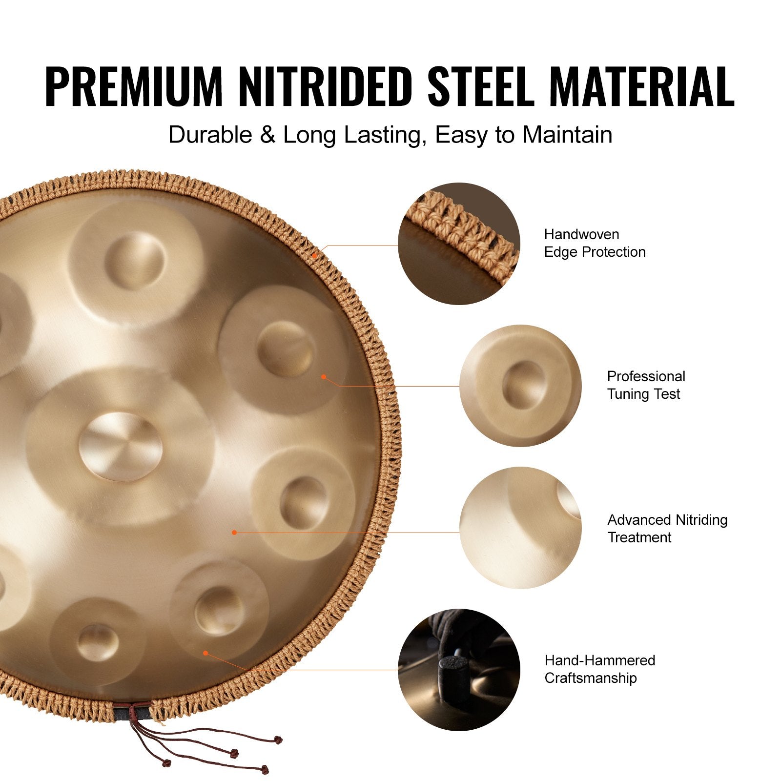 Handpan Drum, 22 in 9 Notes, D Minor Hand Drum with Mallets and Carry Bag