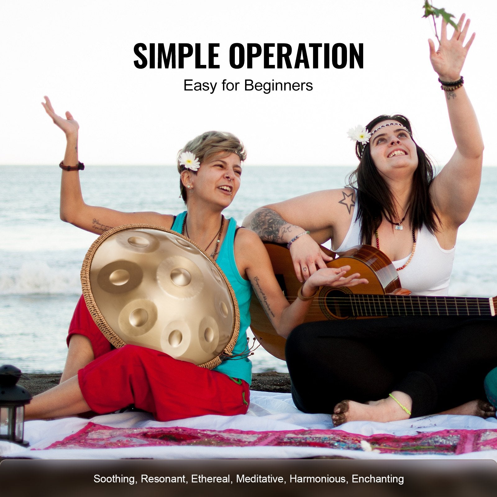 Handpan Drum, 22 in 9 Notes, D Minor Hand Drum with Mallets and Carry Bag