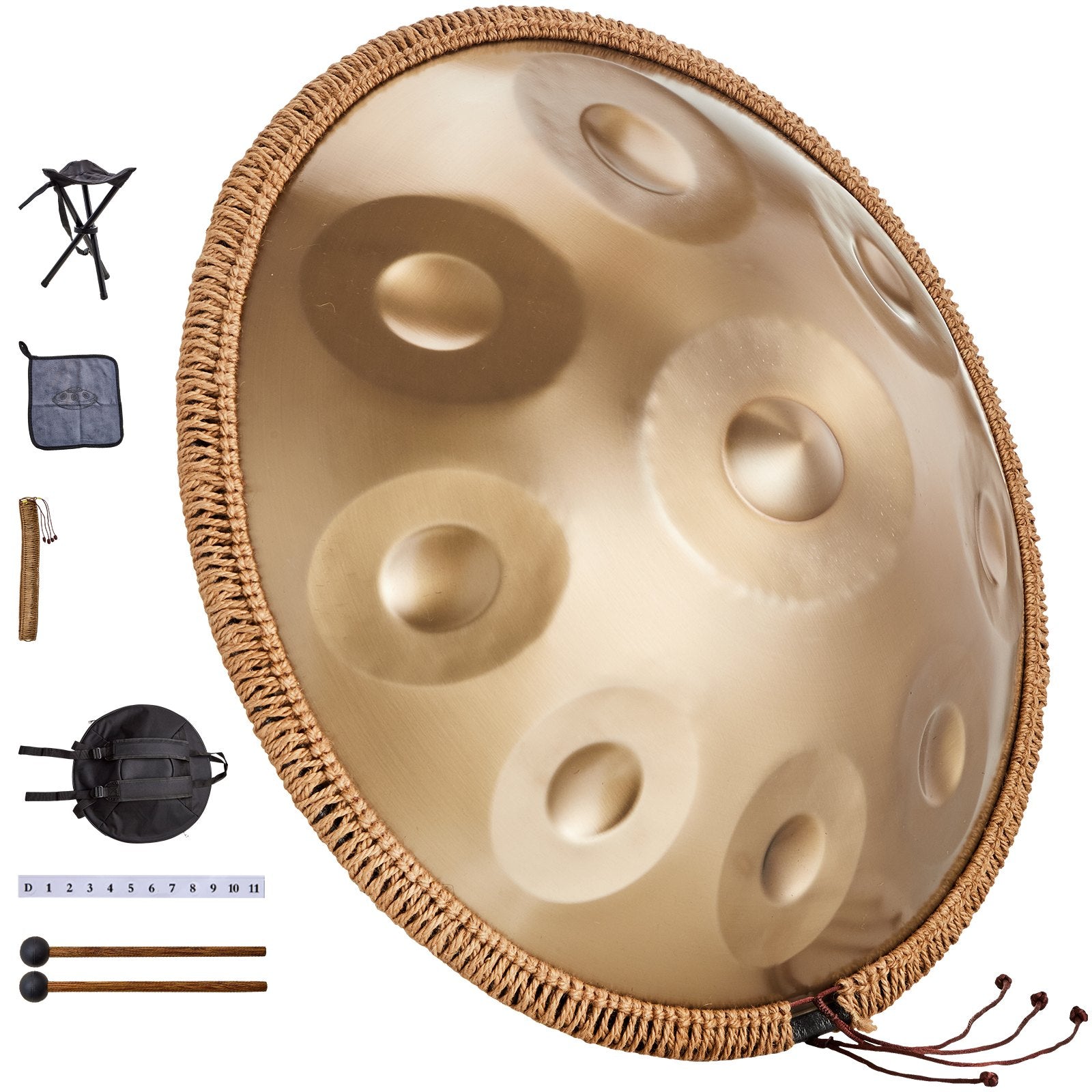 Handpan Drum, 22 in 9 Notes, D Minor Hand Drum with Mallets and Carry Bag