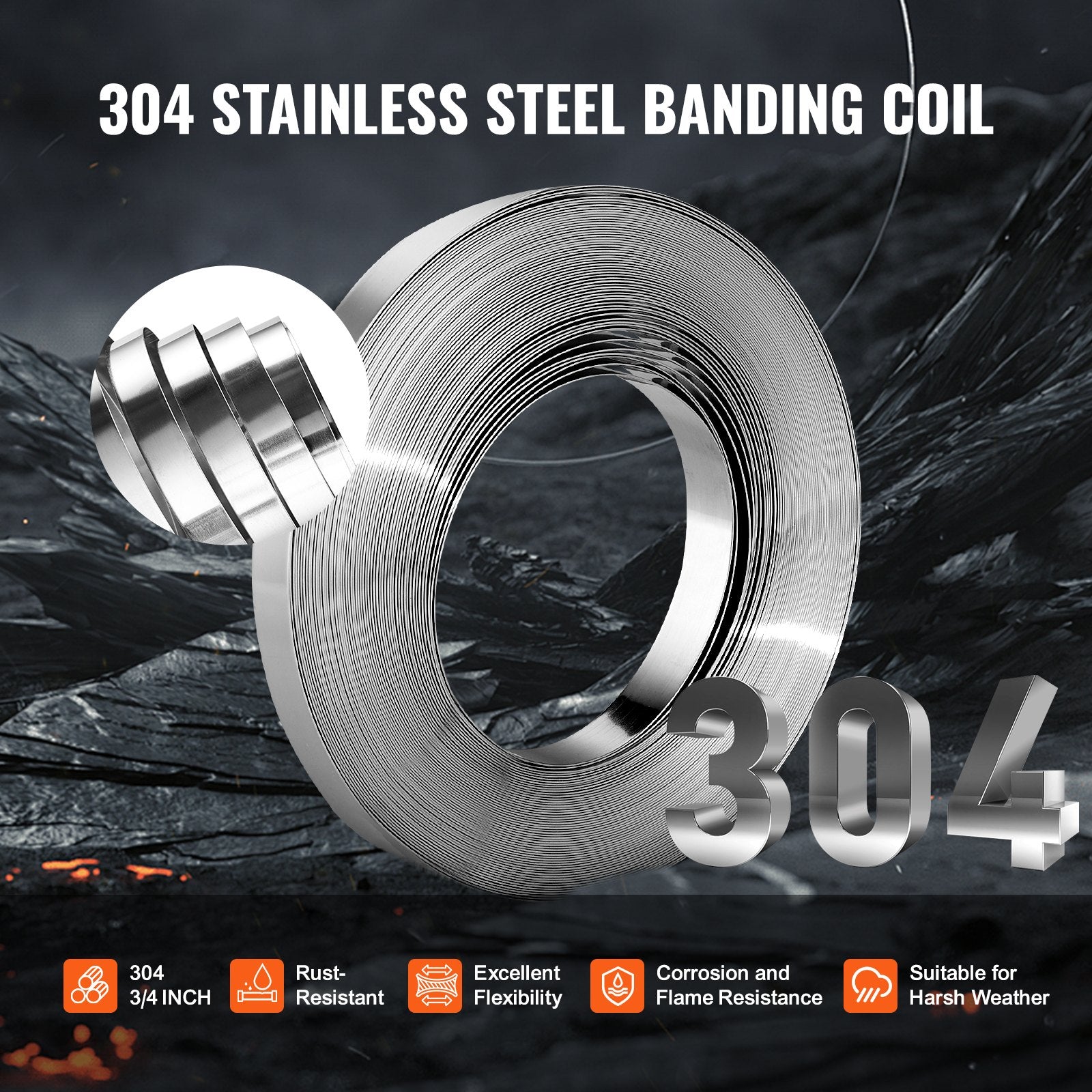 Strapping Kit Banding with Tensioner Tool 30m 304 Stainless Steel 100 Seals