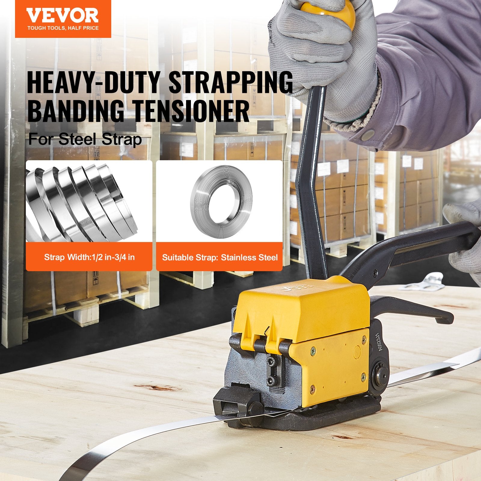 Steel Strapping Tool 13-19mm 3-in-1 Tensioner Crimper Cutter Manual Banding