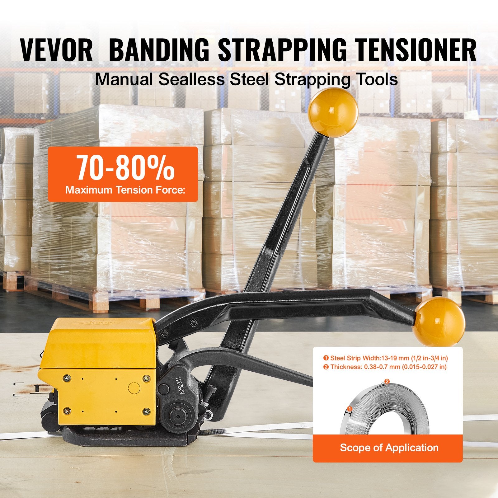 Steel Strapping Tool 13-19mm 3-in-1 Tensioner Crimper Cutter Manual Banding