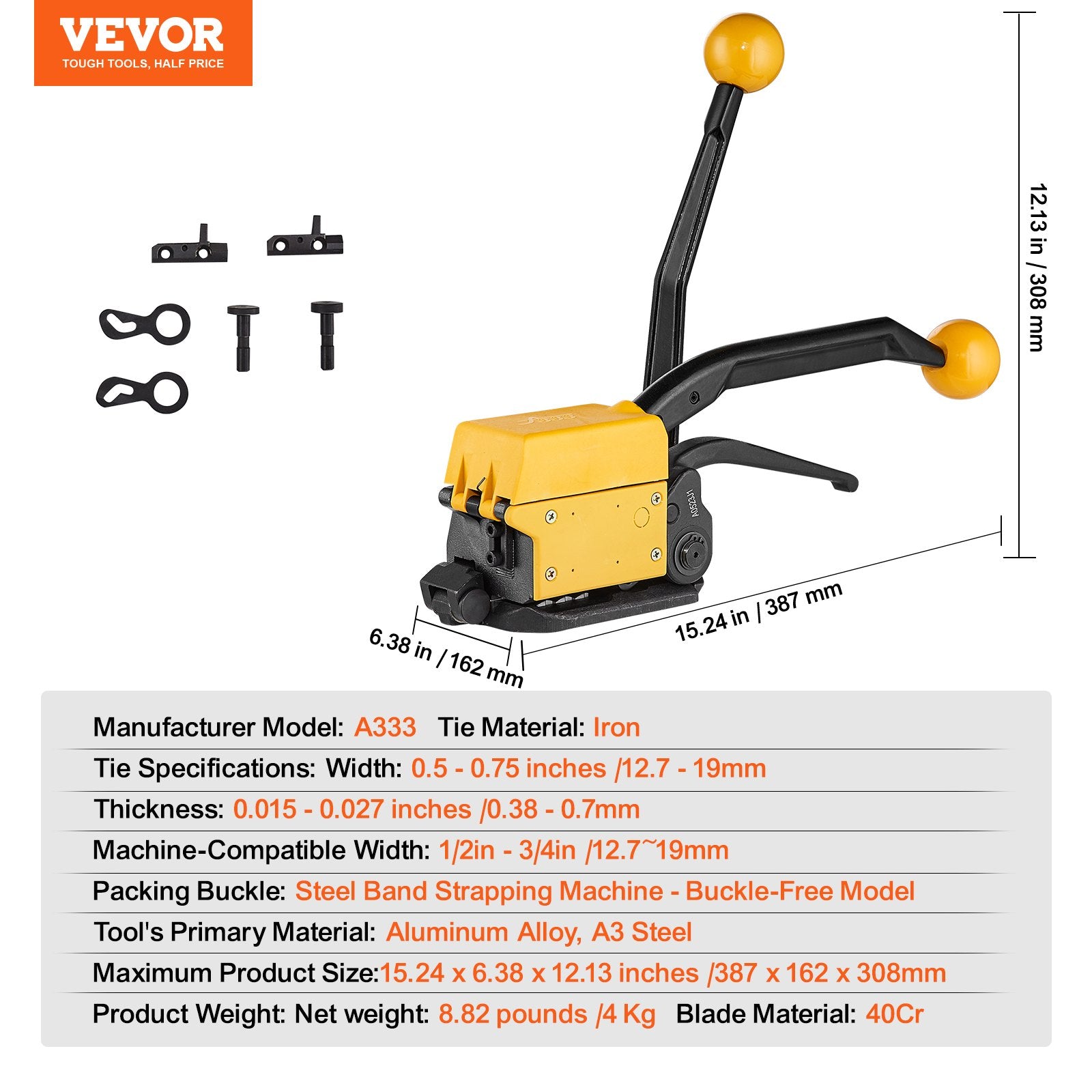 Steel Strapping Tool 13-19mm 3-in-1 Tensioner Crimper Cutter Manual Banding