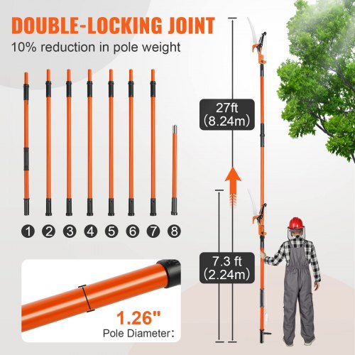 VEVOR Manual Pole Saw 8.24 m Extendable Tree Pruner for Shrubs and Palm Trimming