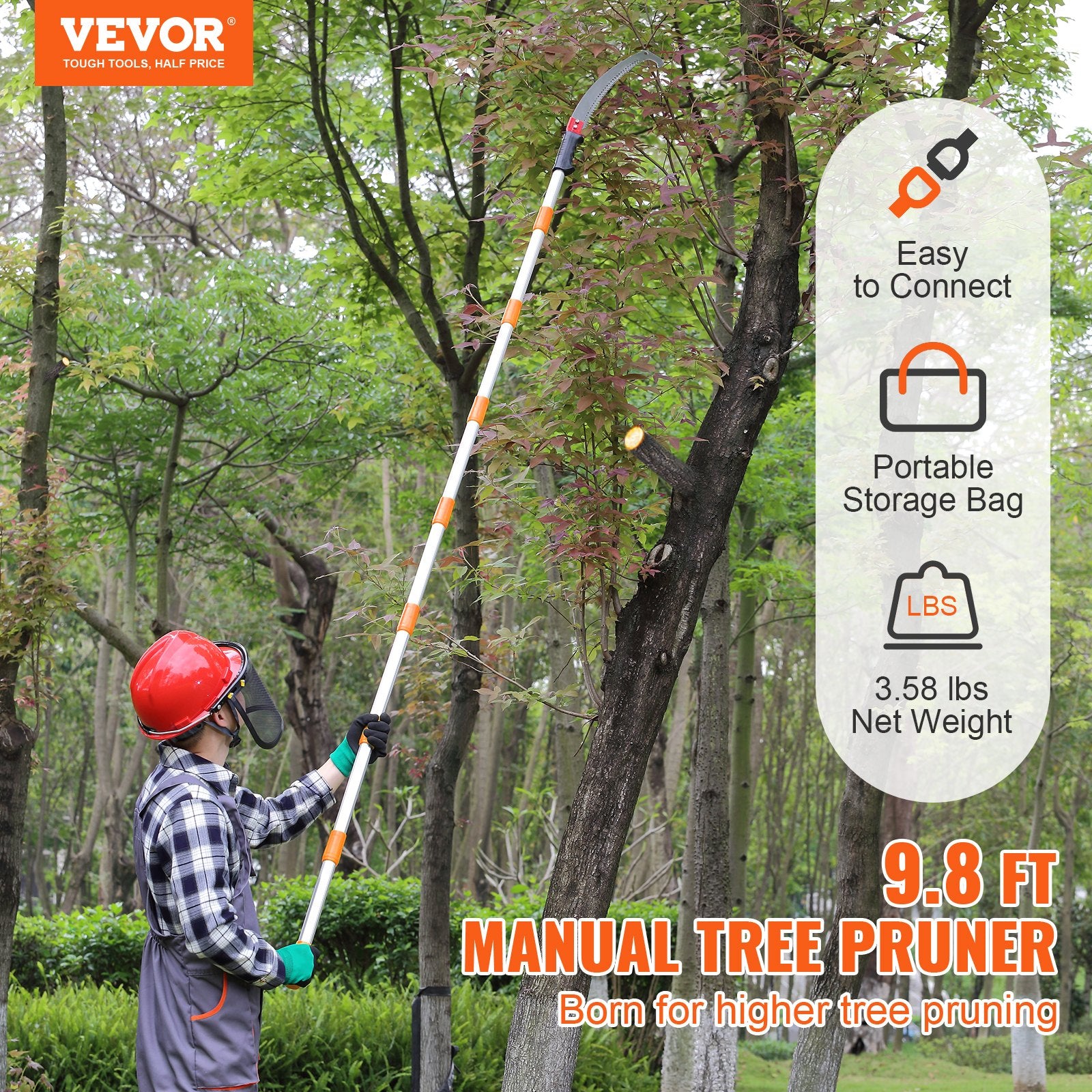 Manual Pole Saw 1.4-3m Extendable Tree Pruner with Steel Blade Aluminum Handle