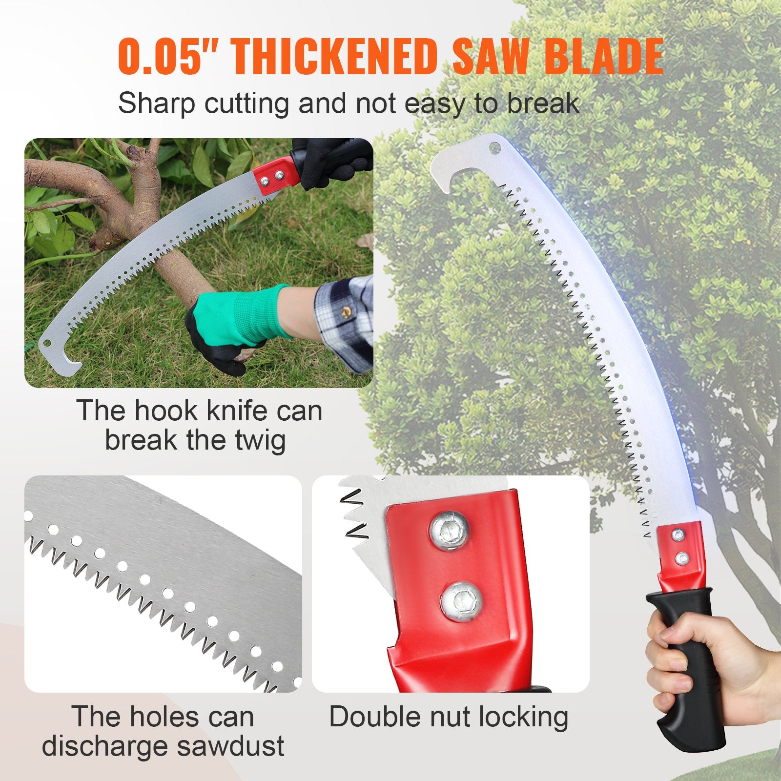 Manual Pole Saw 1.4-3m Extendable Tree Pruner with Steel Blade Aluminum Handle