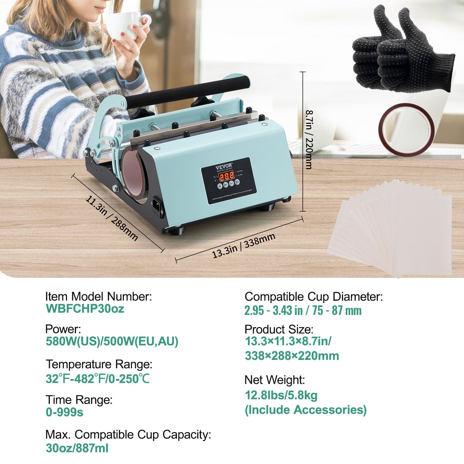 Tumbler Heat Press Machine 11-30oz Mug Press Temp Time Setting Sublimation