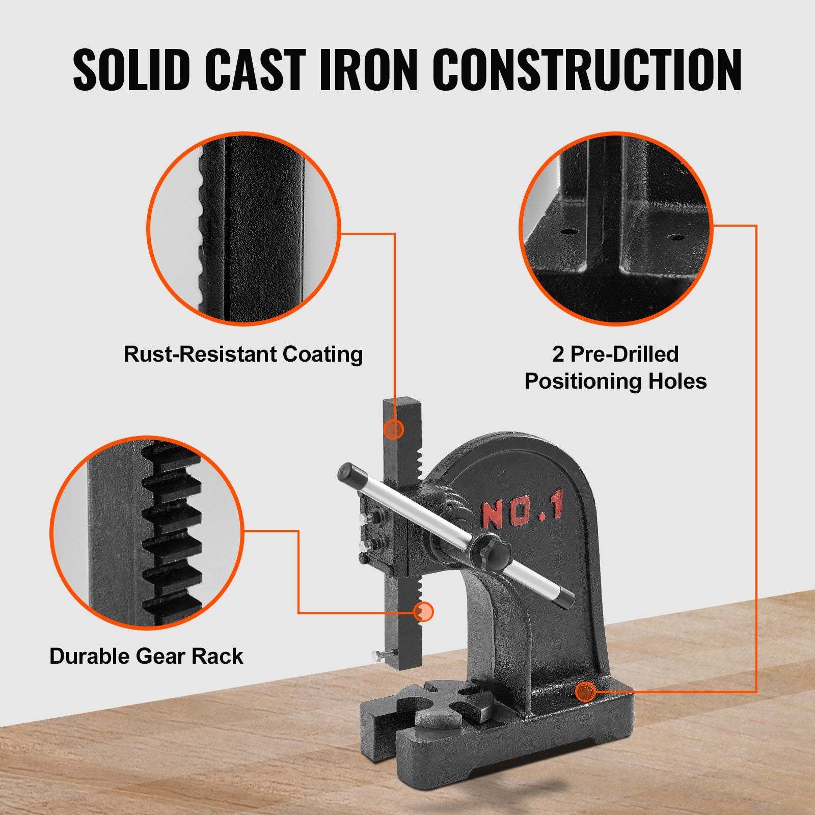 Arbor Press, 1 Ton Manual Cast Iron Desktop Press, 5.9" Max Height for Stamping