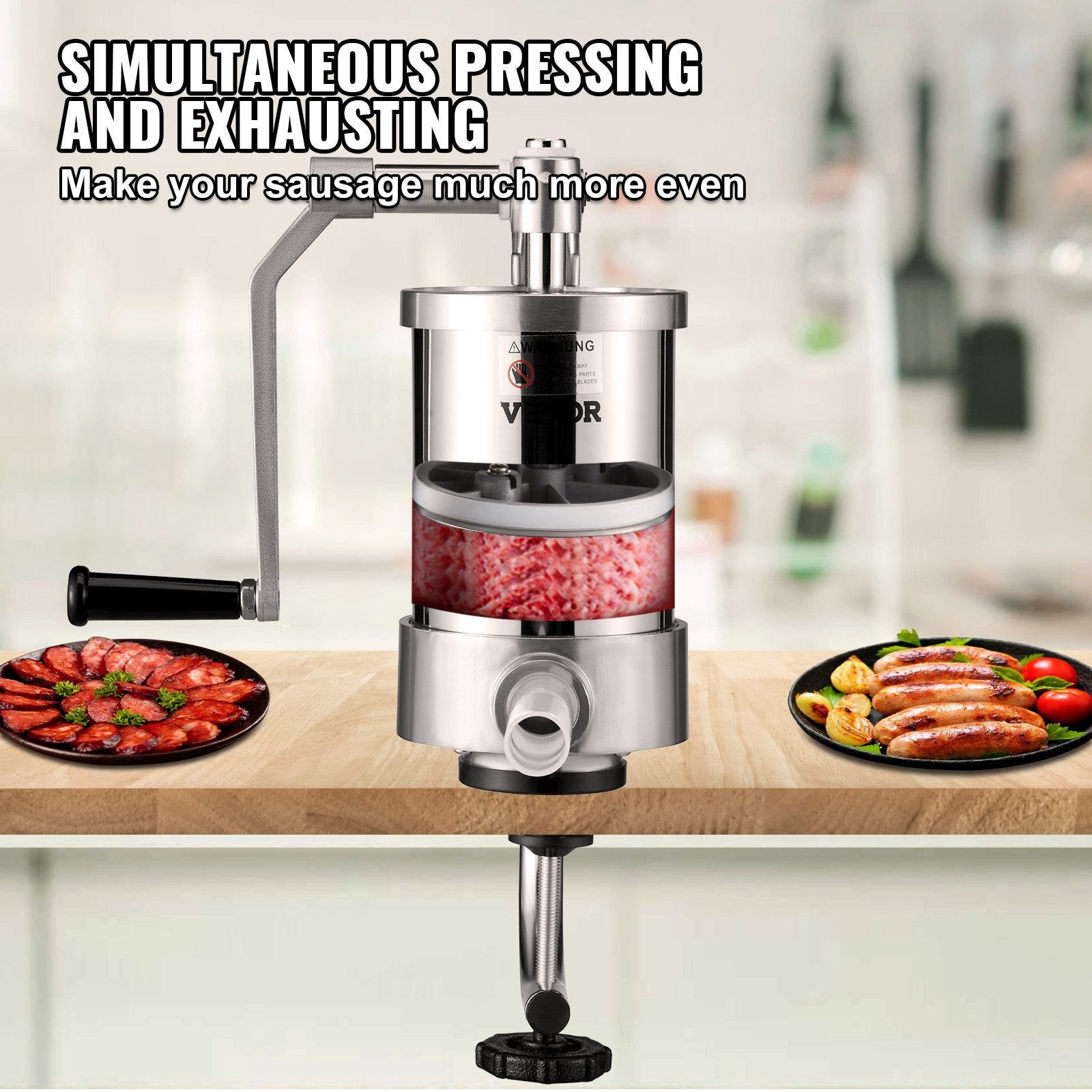 Sausage Stuffer 2.5lbs/1.5L Vertical Stainless Steel Stuffer 3 Tubes Crank