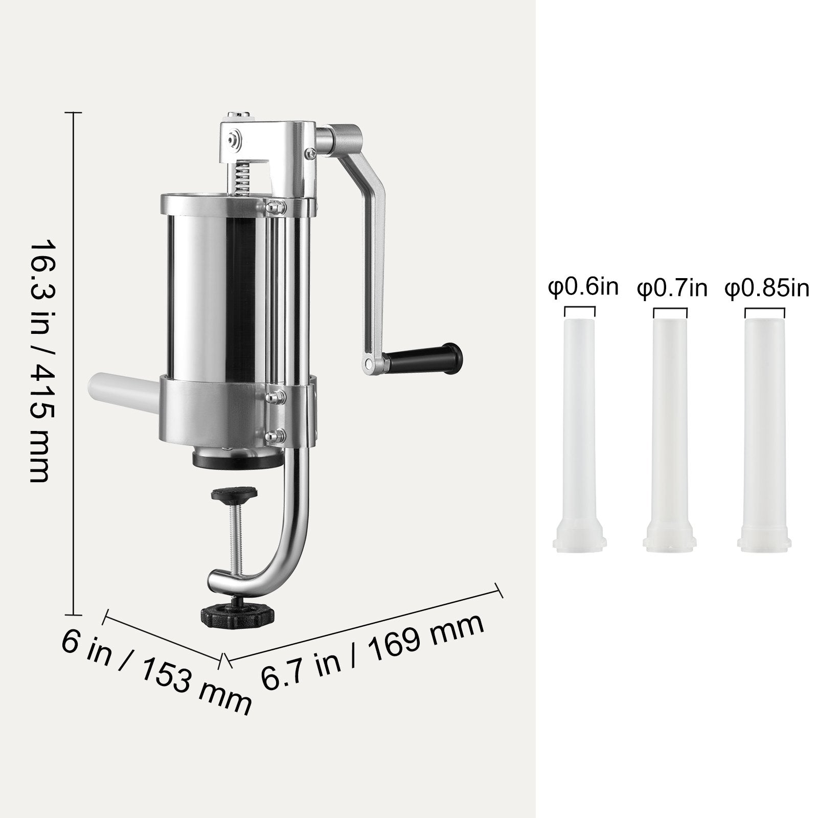 Sausage Stuffer 2.5lbs/1.5L Vertical Stainless Steel Stuffer 3 Tubes Crank