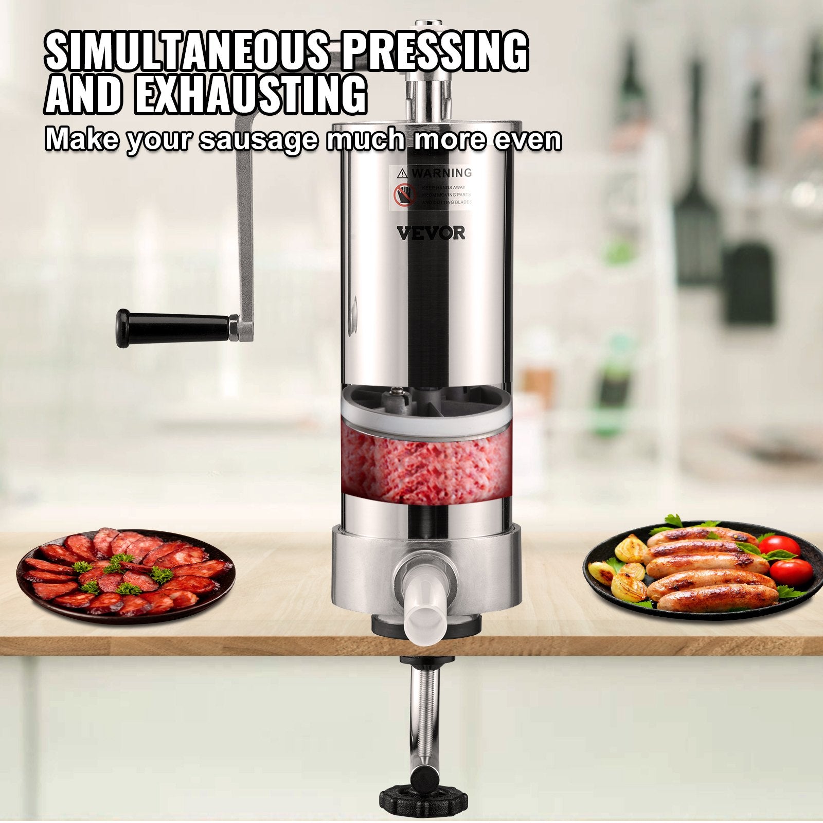 Sausage Stuffer 5lbs/3L Vertical Stainless Steel Stuffer 3 Tubes Manual Crank