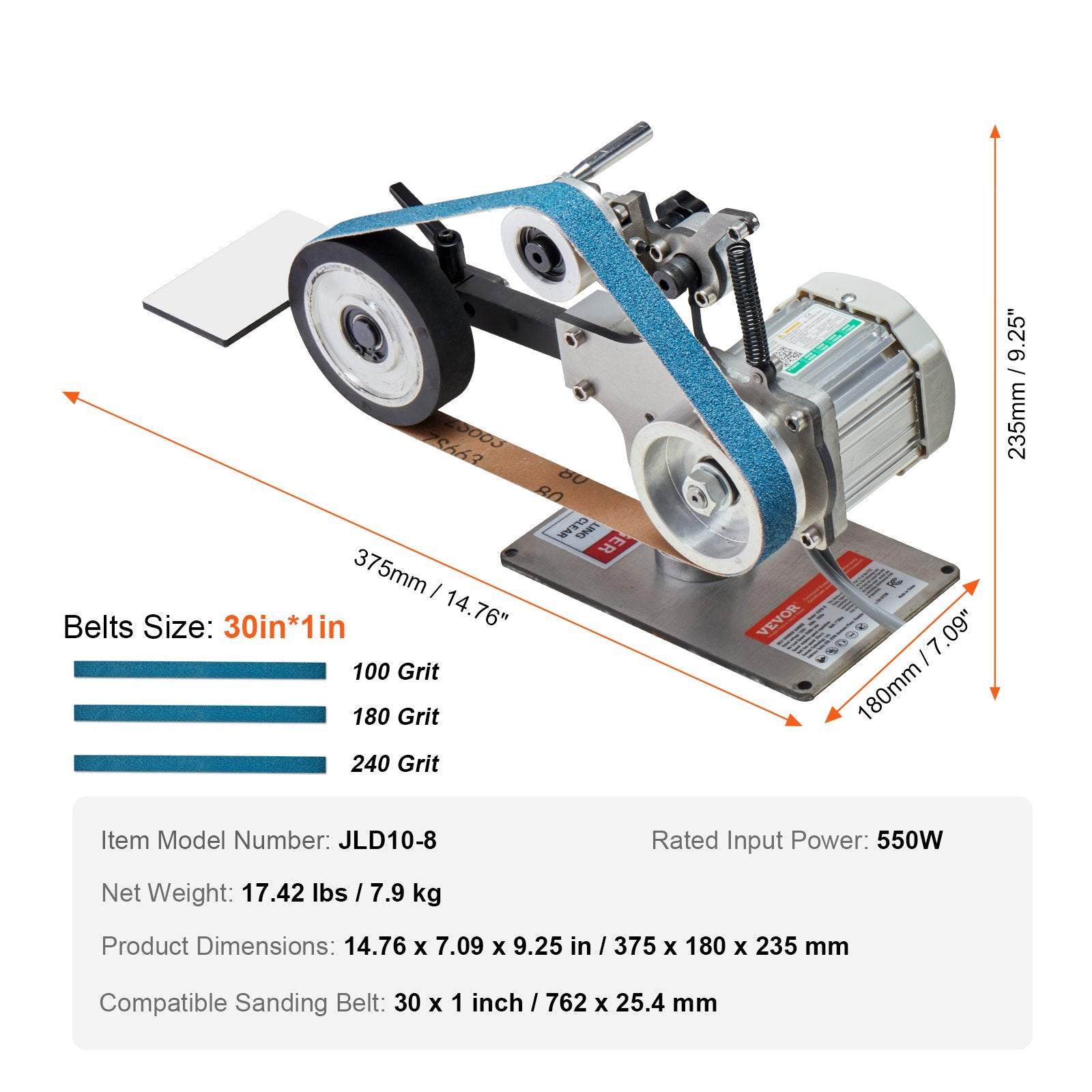 550W Variable Speed 30 x 1 Inch Belt Grinder Sander with Sanding Belts
