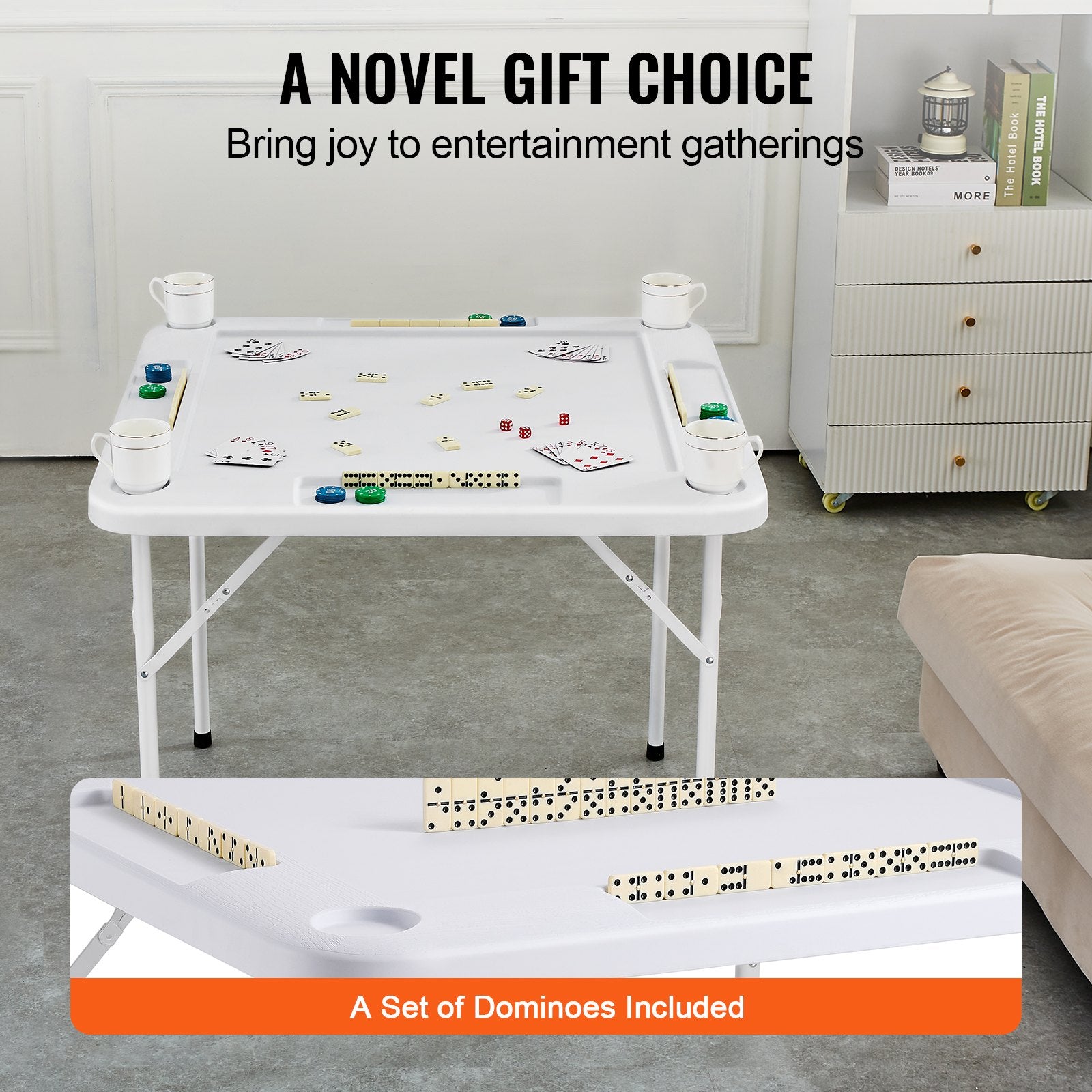 Portable 4 Player Folding Mahjong 90cm Game Table with Cup Holders Domino Set