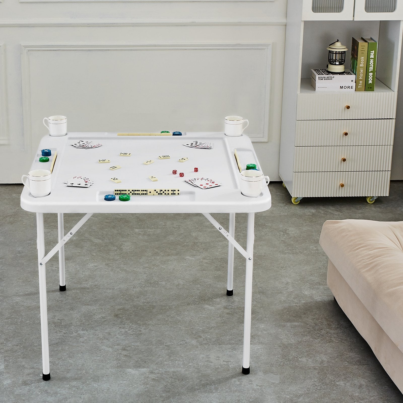 Portable 4 Player Folding Mahjong 90cm Game Table with Cup Holders Domino Set