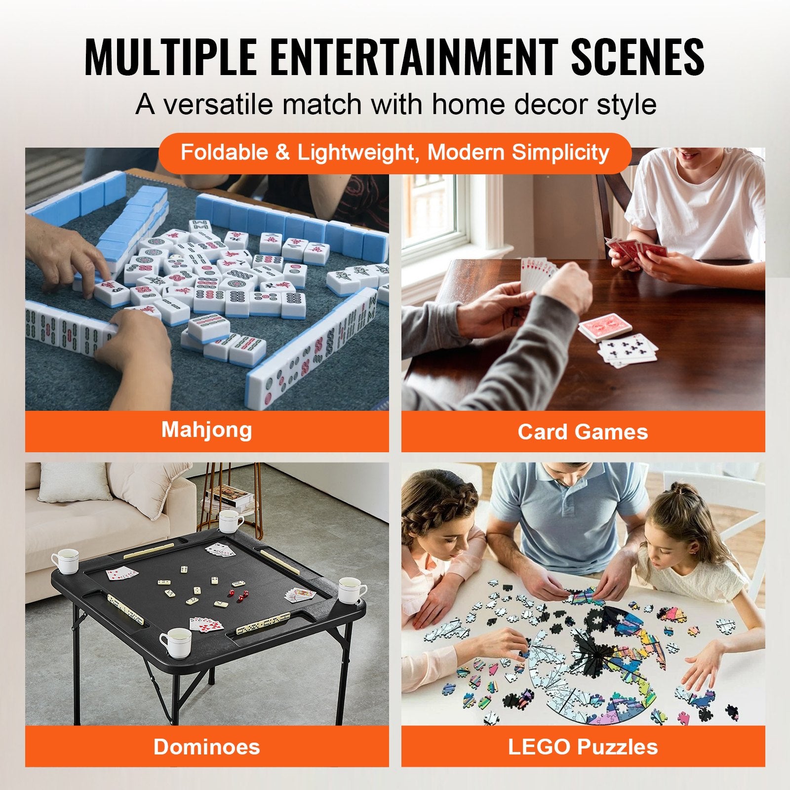 Portable 4 Player Folding Mahjong Game Table with Cup Holders Chip Trays Black