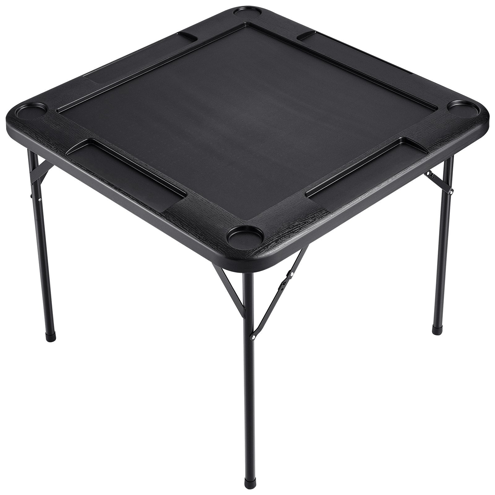 Portable 4 Player Folding Mahjong Game Table with Cup Holders Chip Trays Black
