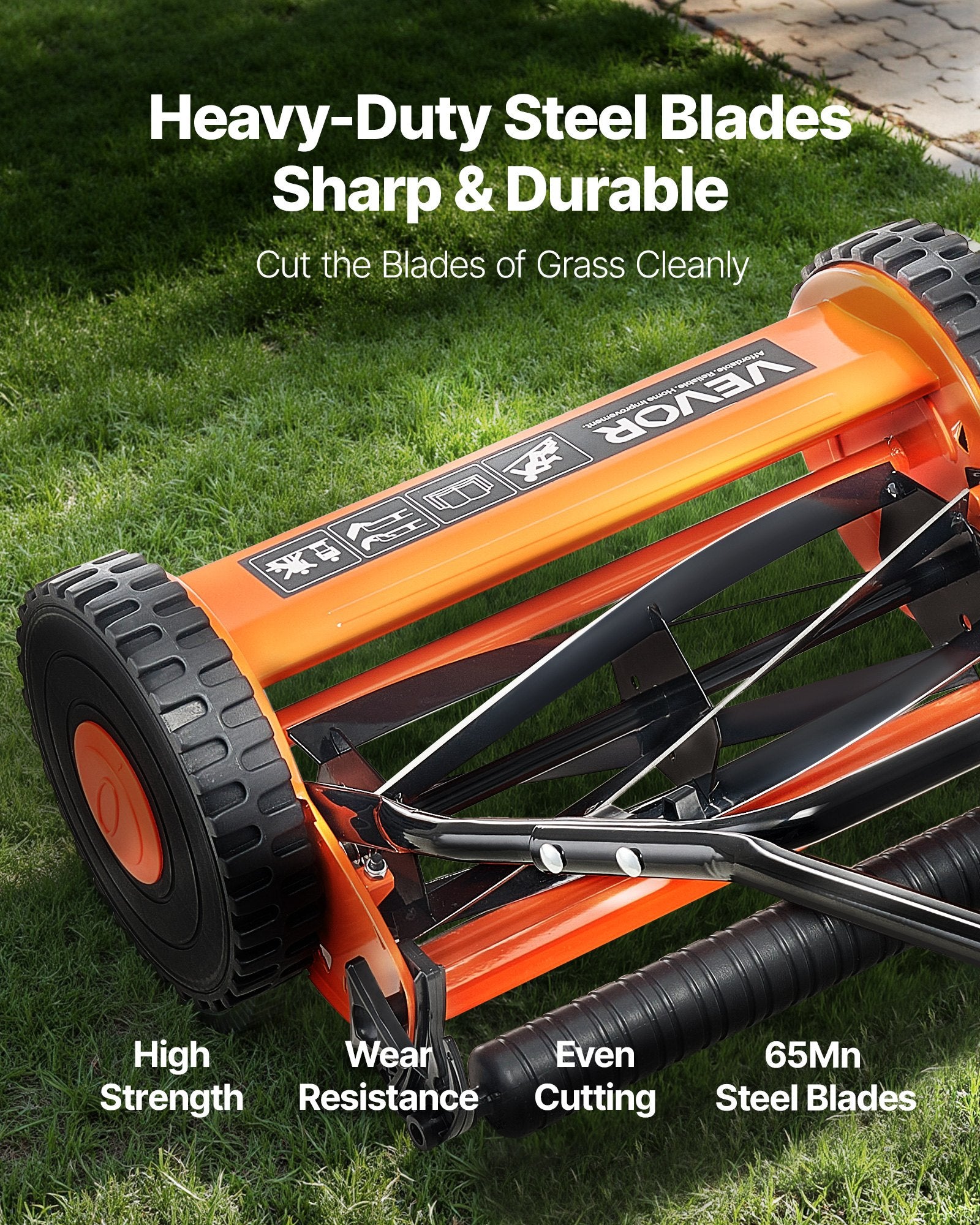 Push Reel Lawn Mower 35cm 5 Blades Manual 15-45mm Adjustable Grass Catcher