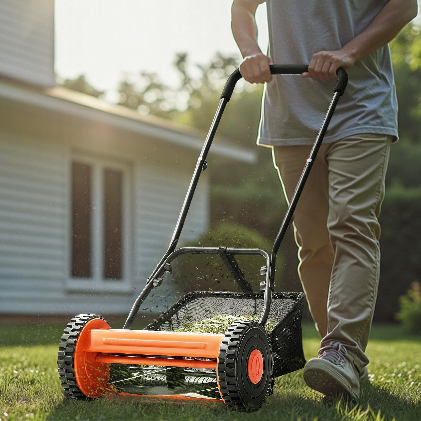 Push Reel Lawn Mower 35cm 5 Blades Manual 15-45mm Adjustable Grass Catcher