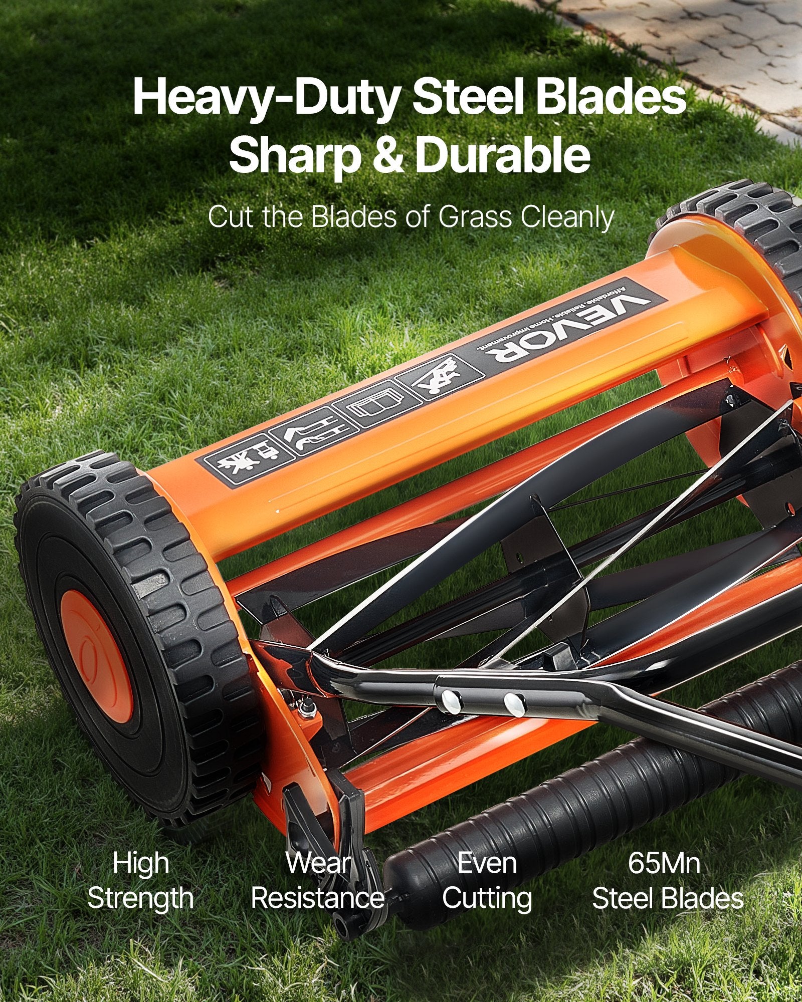Push Reel Lawn Mower 40cm 5-Blade Manual Adjustable 15-45mm with Grass Catcher