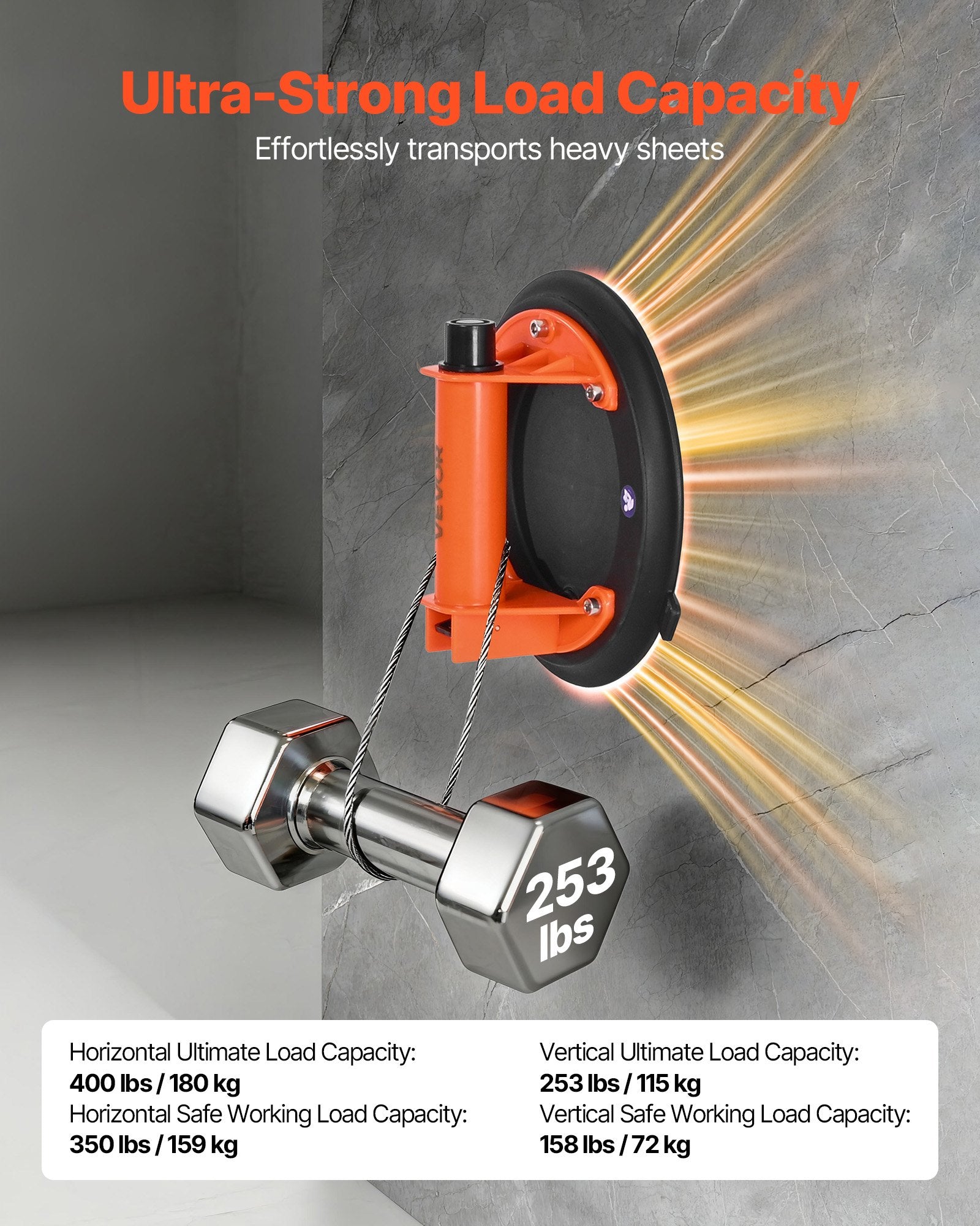 203 mm Vacuum Suction Cup Glass Lifter, 180 kg Capacity, 2 Pack