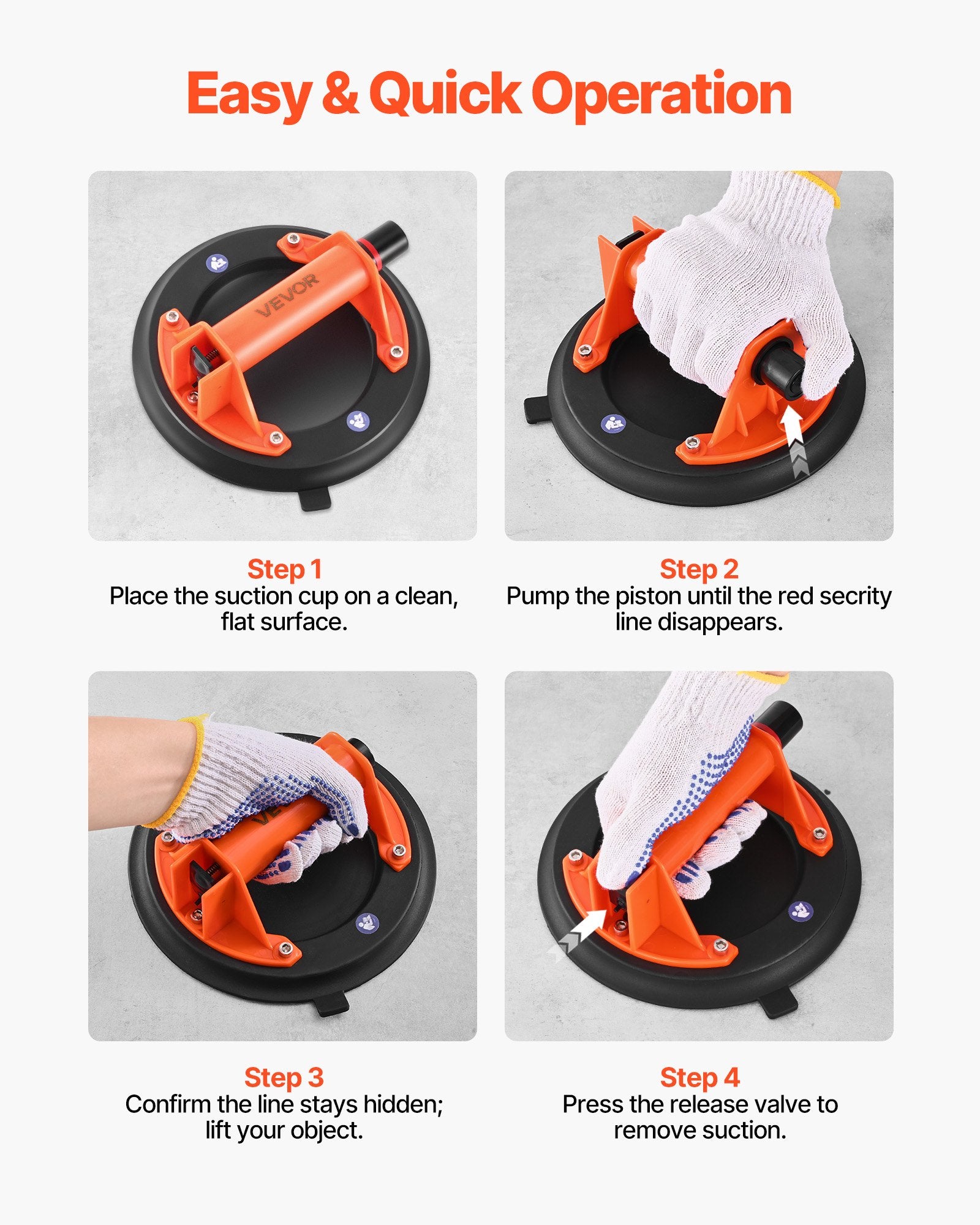 203 mm Vacuum Suction Cup Glass Lifter, 180 kg Capacity, 2 Pack