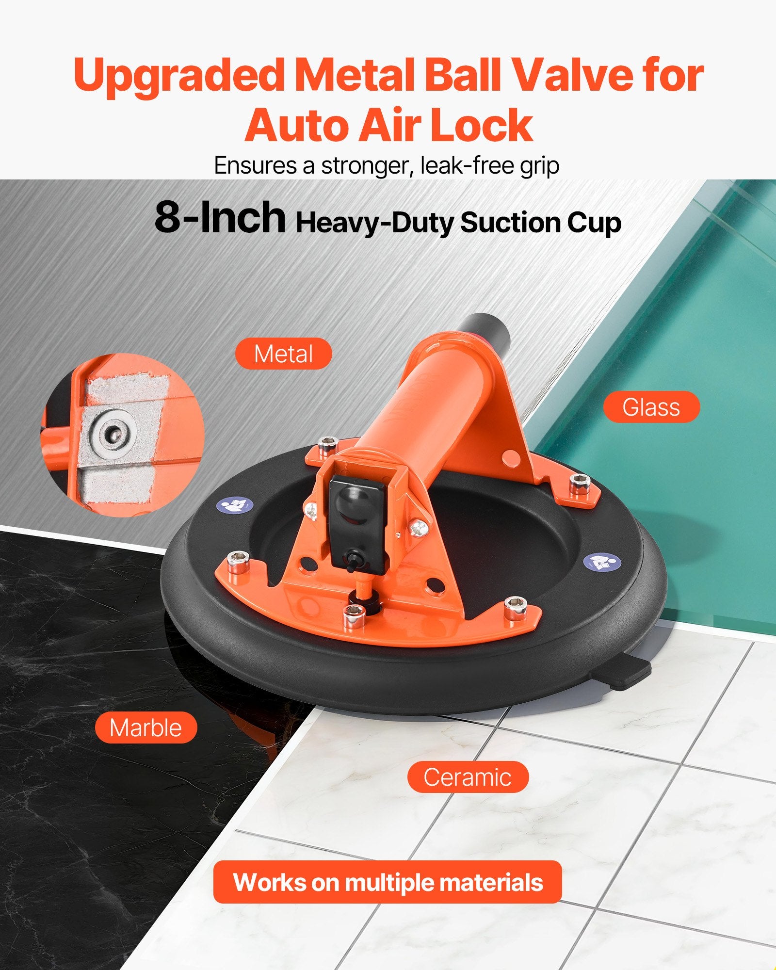 203 mm Vacuum Suction Cup Glass Lifter with Metal H&le, 195 kg Capacity, 2 Pack