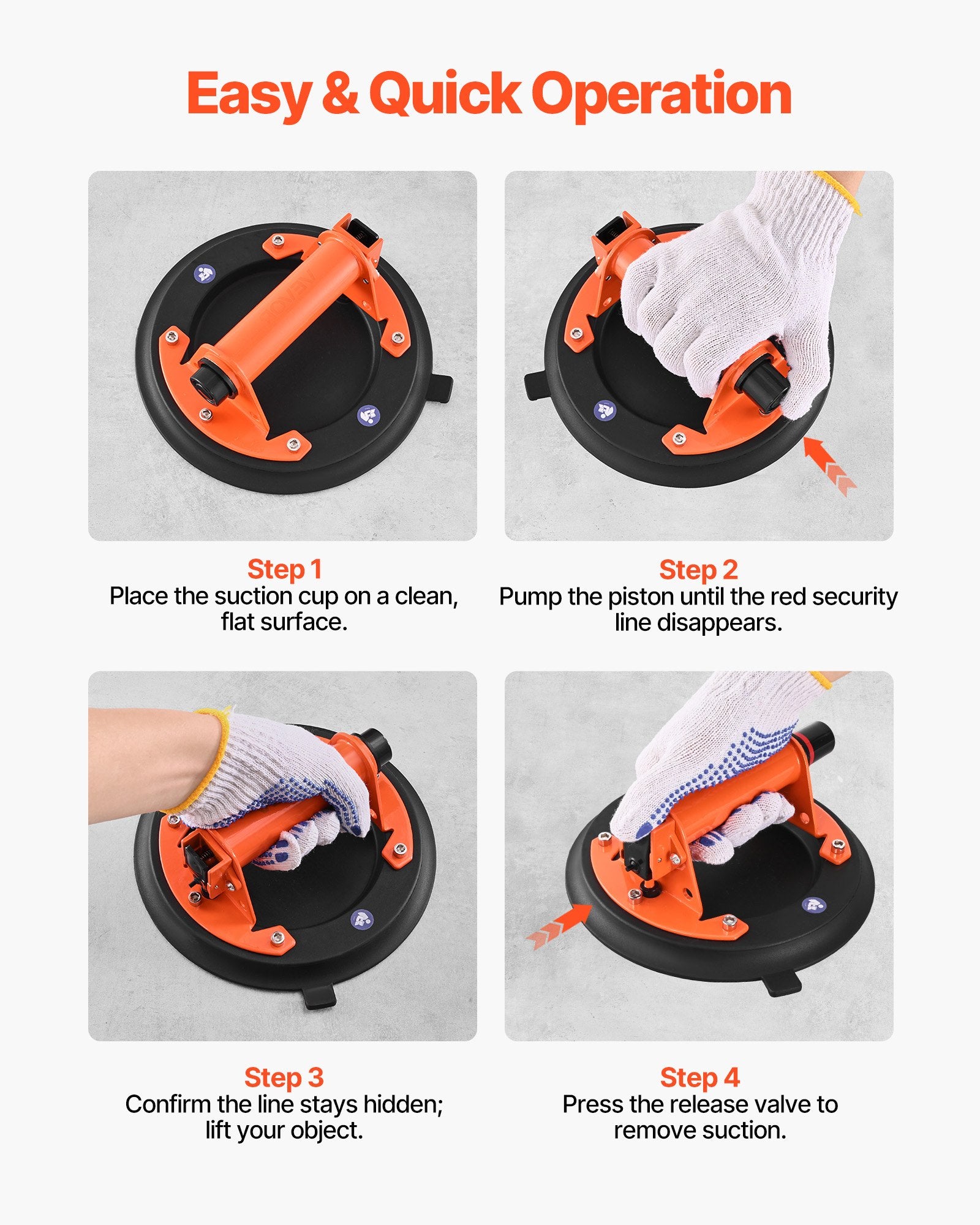203 mm Vacuum Suction Cup Glass Lifter with Metal H&le, 195 kg Capacity, 2 Pack