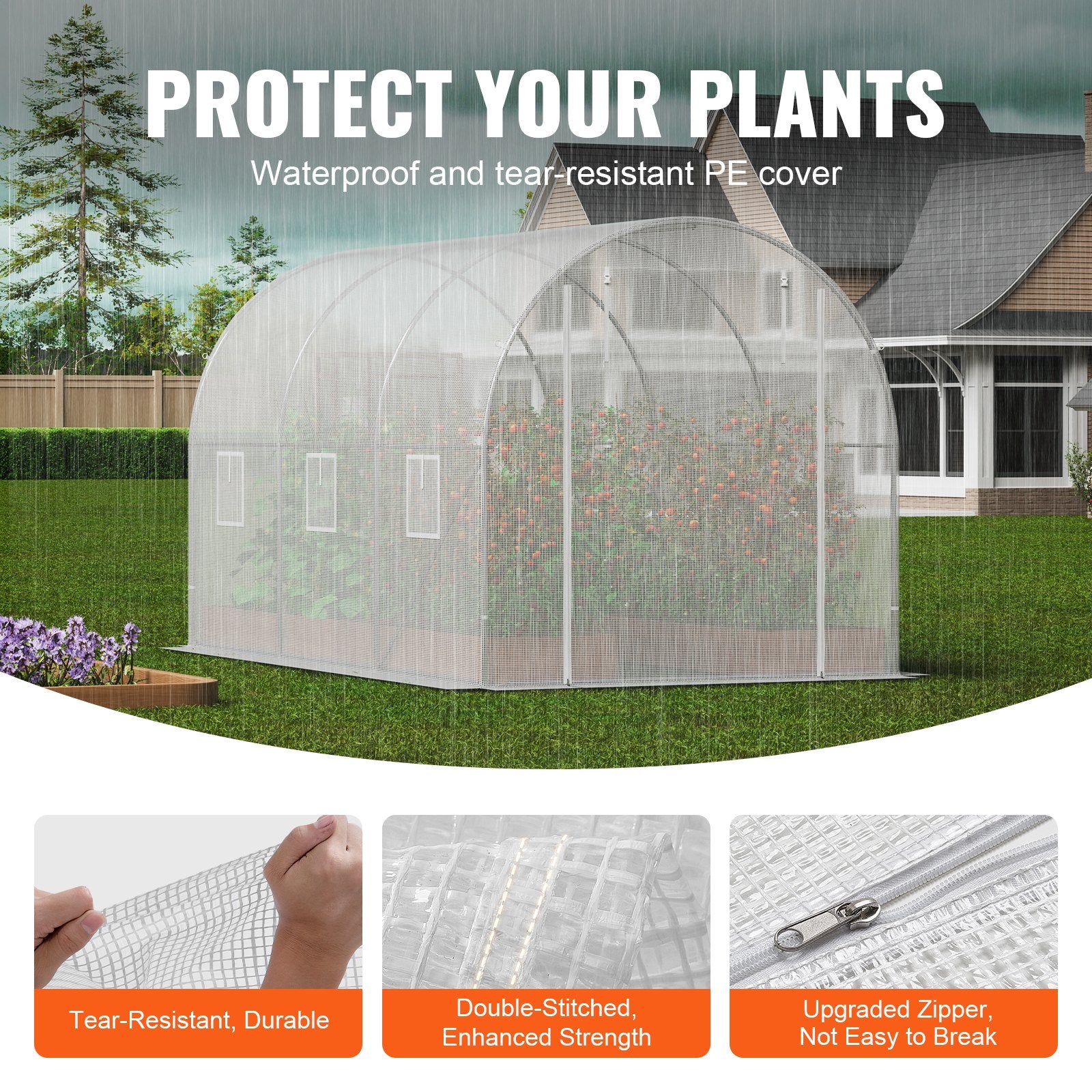 Walk-in Tunnel Greenhouse 9.6x6.4x6.2 ft, White PE Cover, 6 Windows