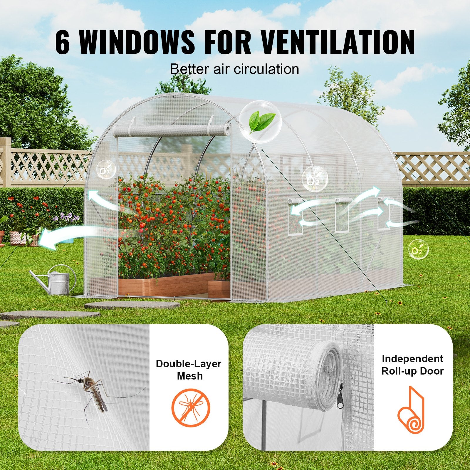 Walk-in Tunnel Greenhouse 9.6x6.4x6.2 ft, White PE Cover, 6 Windows