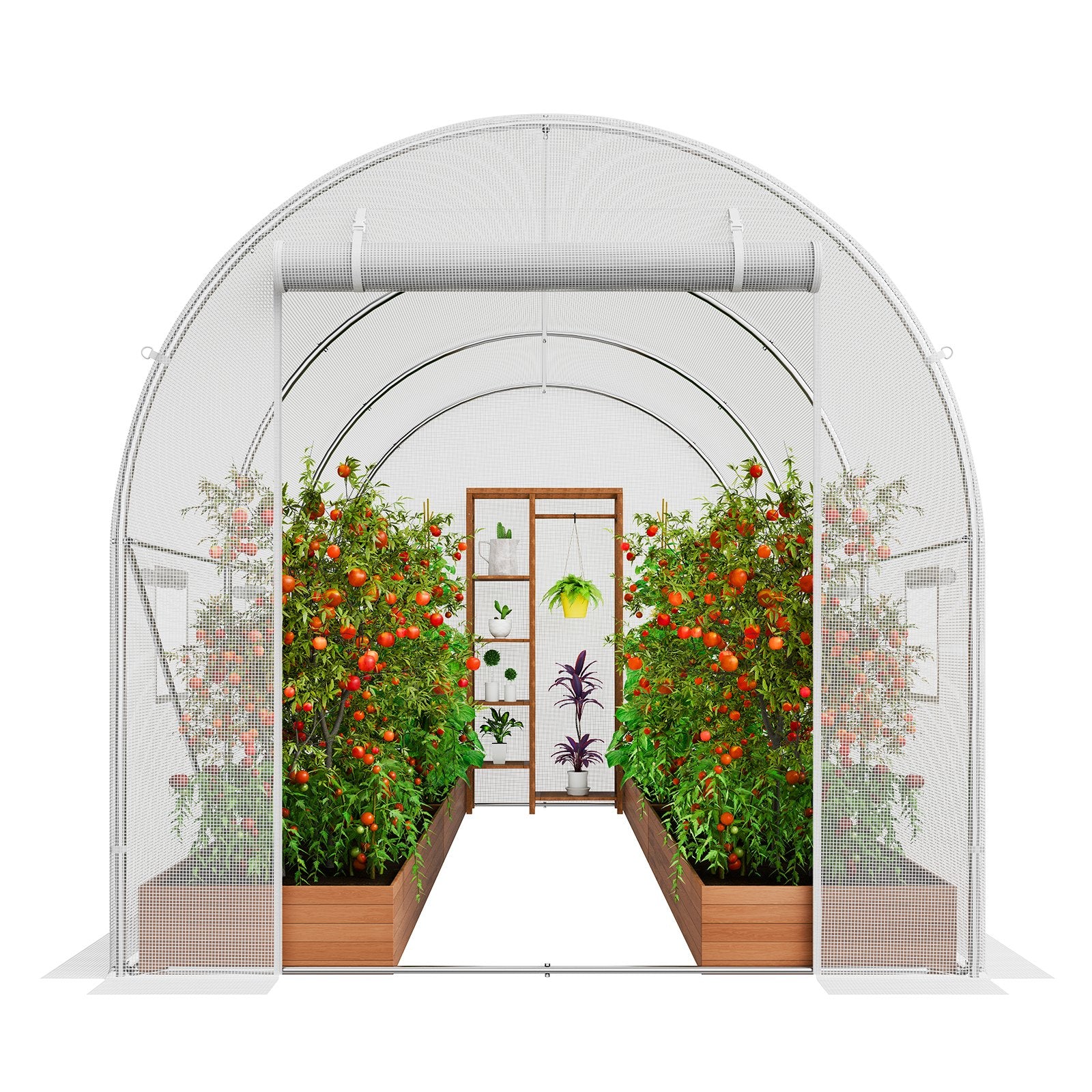 Walk-in Tunnel Greenhouse 9.6x6.4x6.2 ft, White PE Cover, 6 Windows