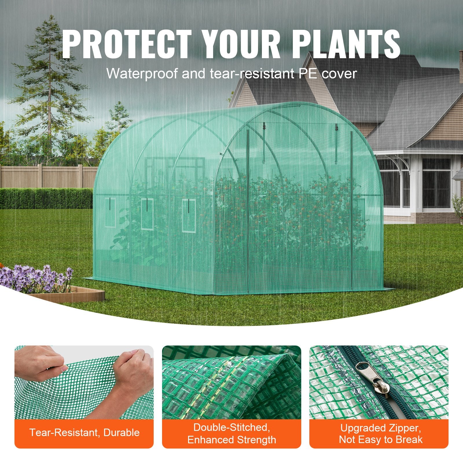Walk-in Tunnel Greenhouse 9.6x6.4x6.2 ft, Green PE Cover, 6 Windows