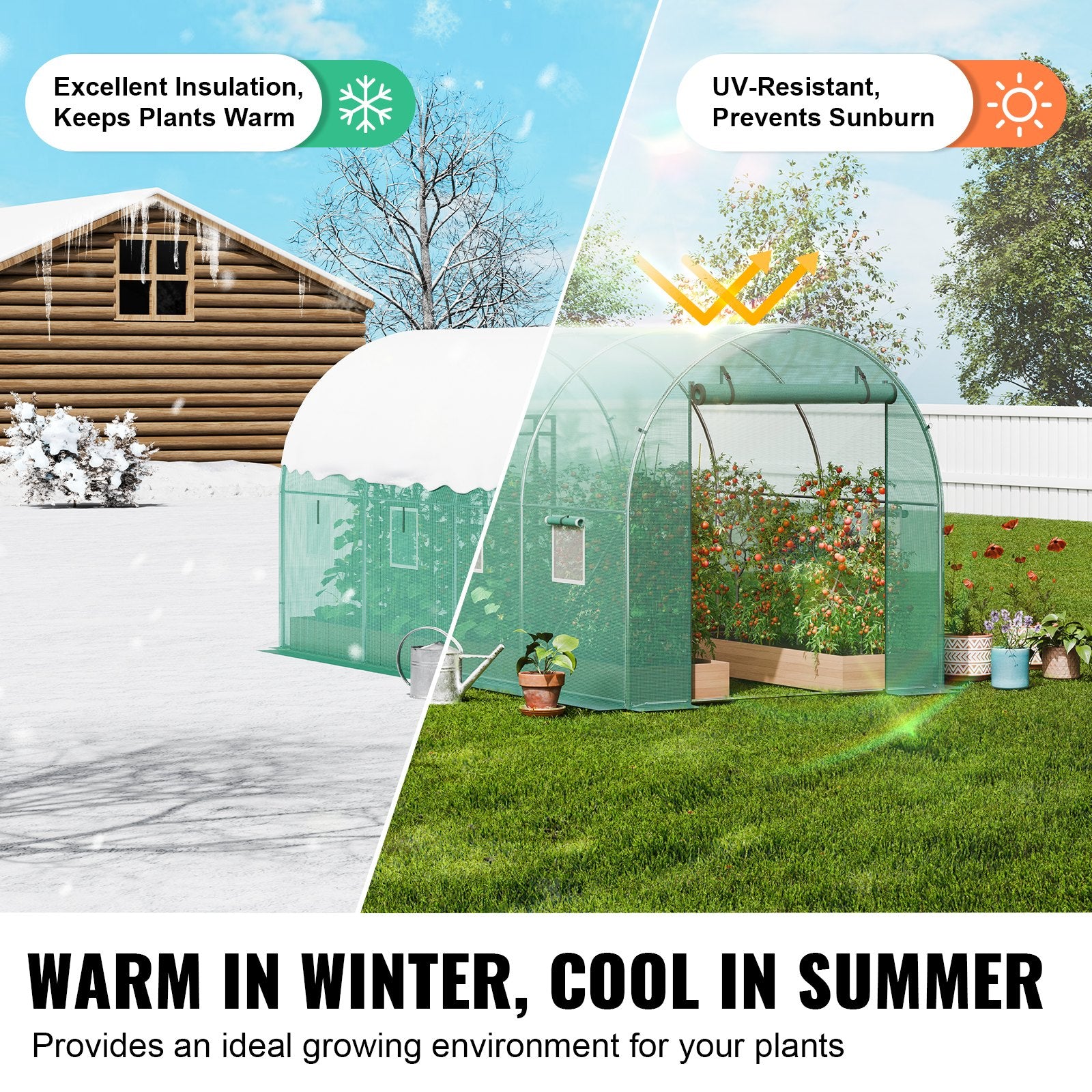 Walk-in Tunnel Greenhouse 9.6x6.4x6.2 ft, Green PE Cover, 6 Windows