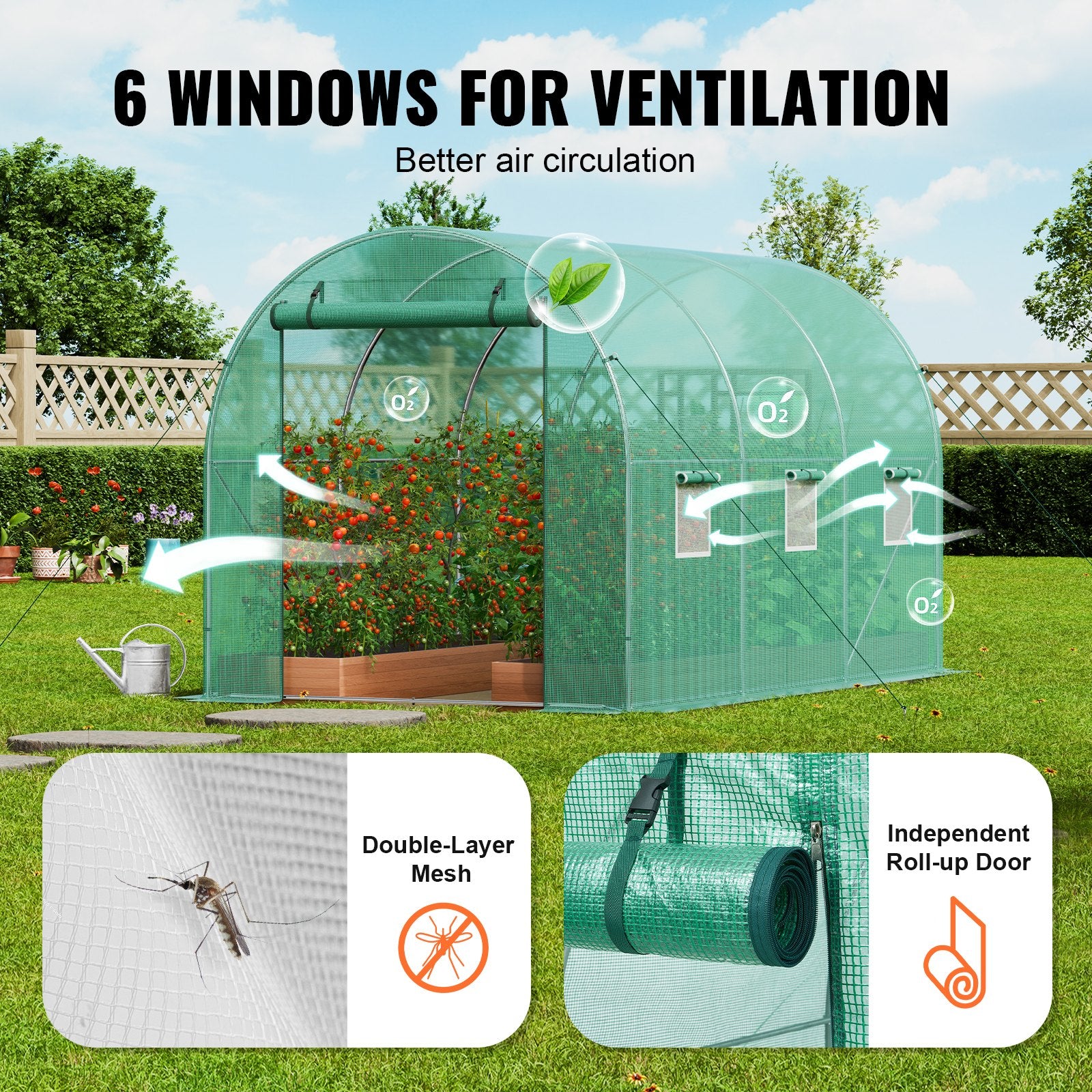 Walk-in Tunnel Greenhouse 9.6x6.4x6.2 ft, Green PE Cover, 6 Windows