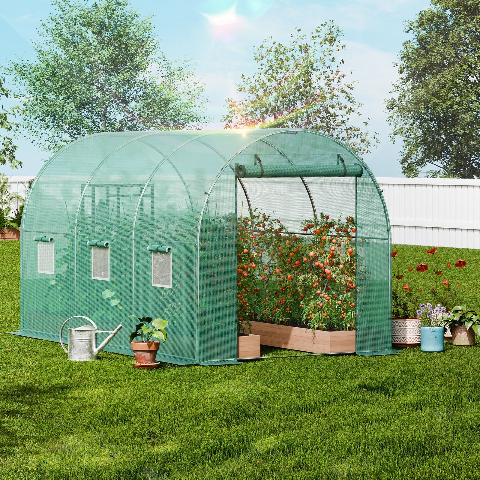Walk-in Tunnel Greenhouse 9.6x6.4x6.2 ft, Green PE Cover, 6 Windows