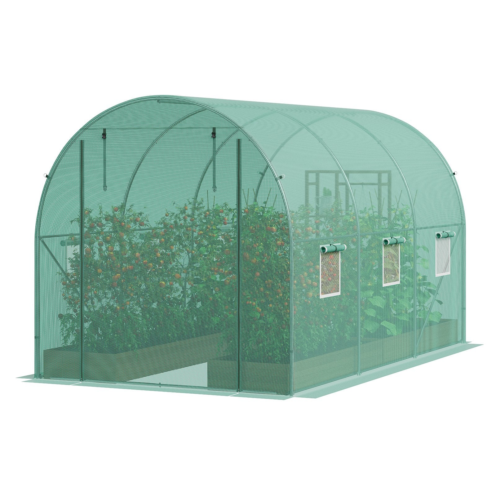 Walk-in Tunnel Greenhouse 9.6x6.4x6.2 ft, Green PE Cover, 6 Windows