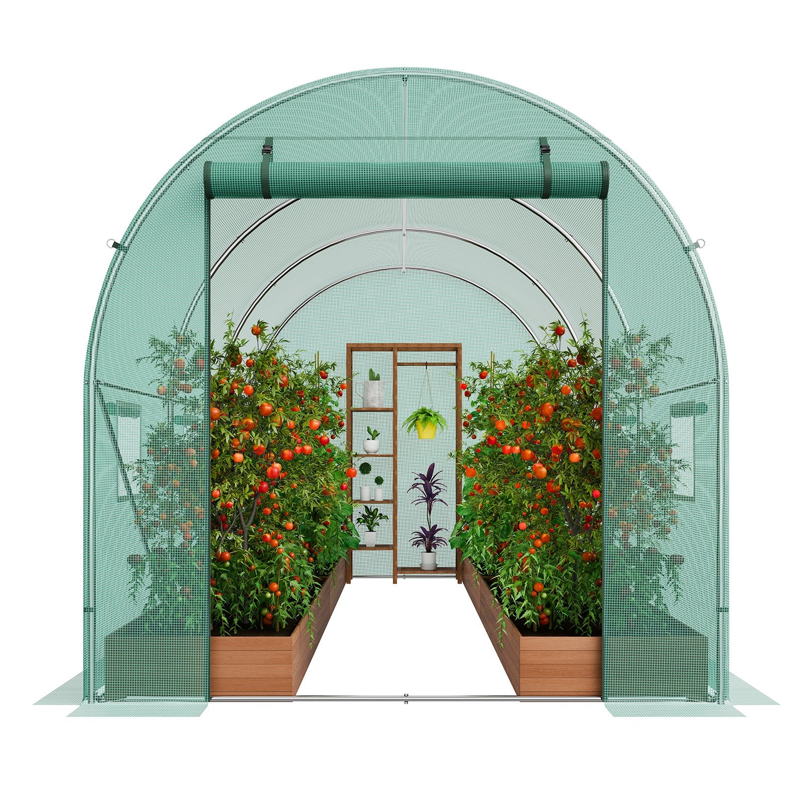 Walk-in Tunnel Greenhouse 9.6x6.4x6.2 ft, Green PE Cover, 6 Windows
