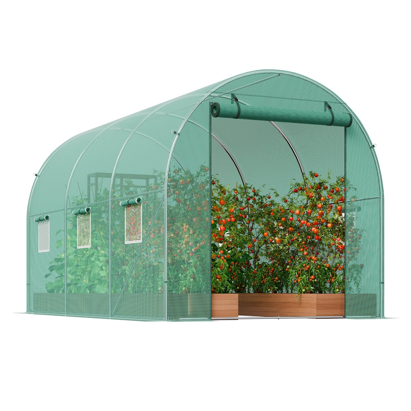 Walk-in Tunnel Greenhouse 9.6x6.4x6.2 ft, Green PE Cover, 6 Windows