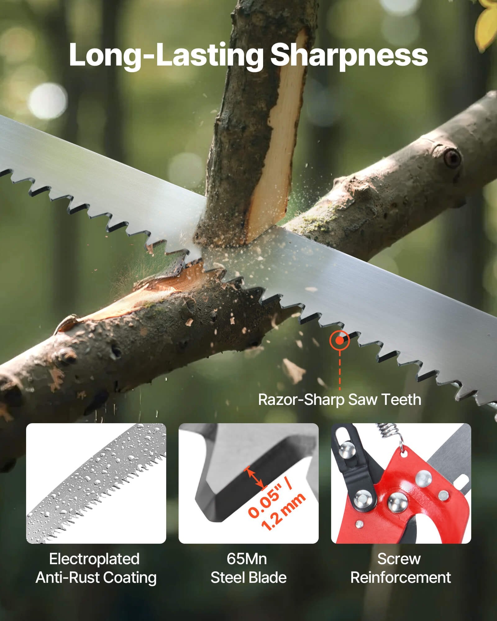 Manual Pole Saw 118-809.3cm Extendable Tree Pruner Scissors 65Mn Steel Blade